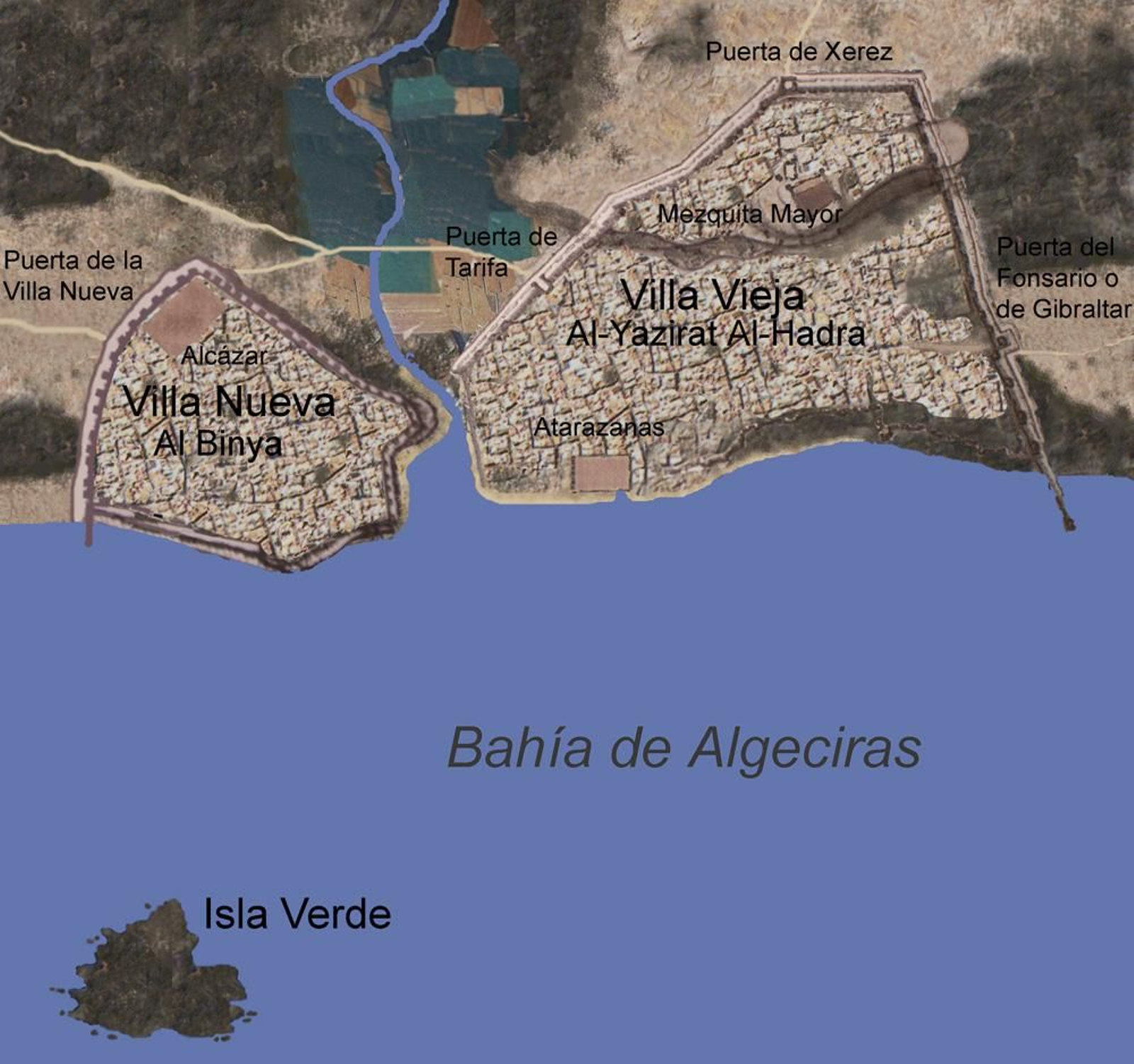 La ciudad de Al-Yazirat Al-Hadra, Algeciras en 1340.