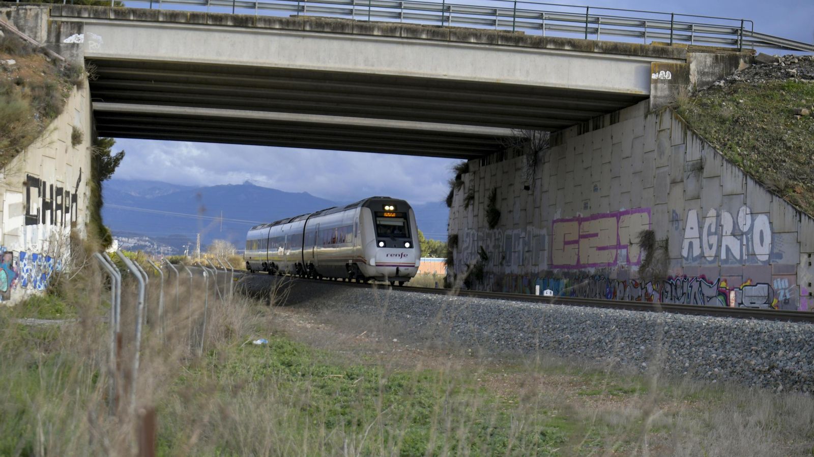 Un tren de Media Distancia llega desde Almería cerca de Albolote