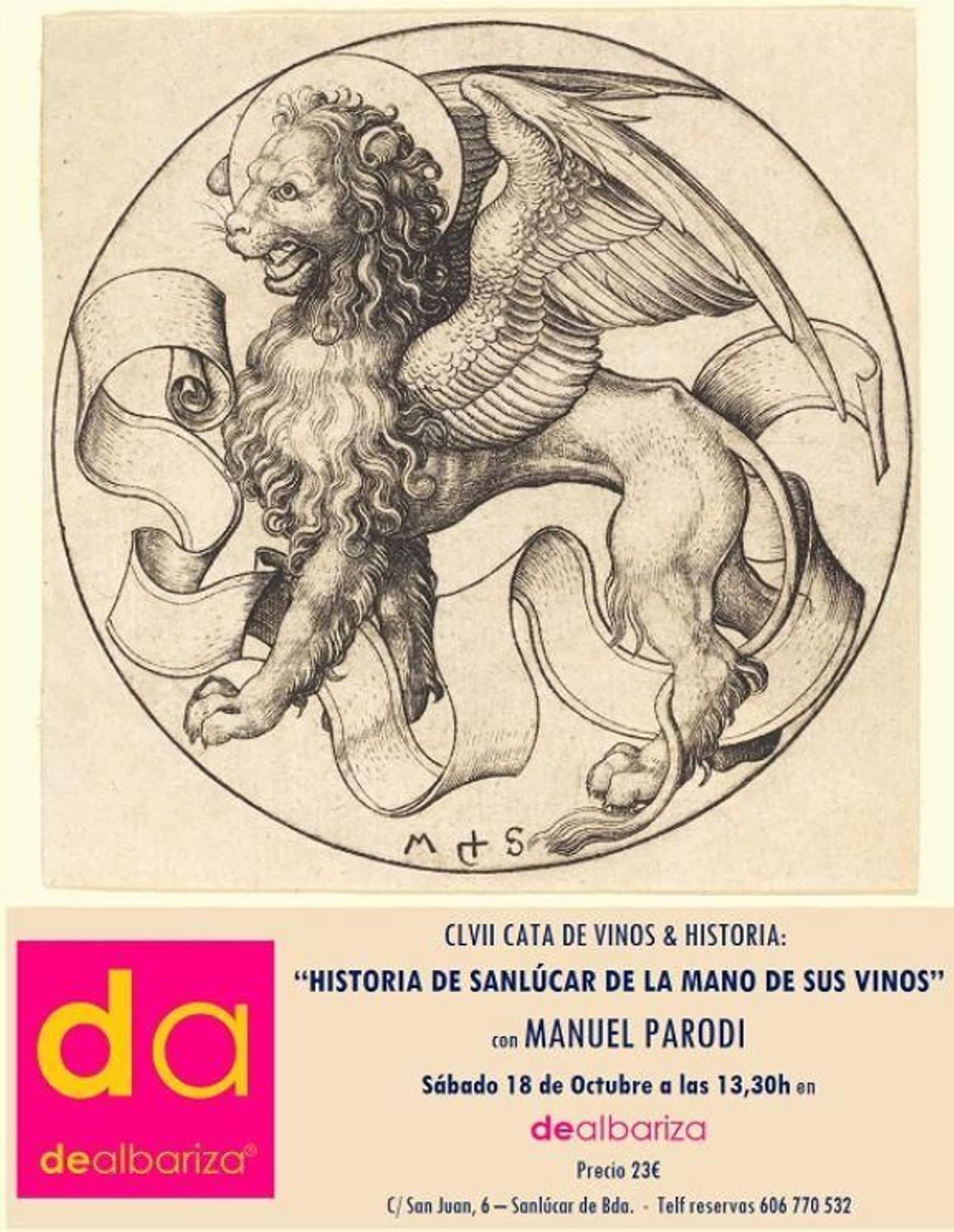 Cartel de la actividad "Historia de Sanlúcar de la mano de sus vinos” en De Albariza