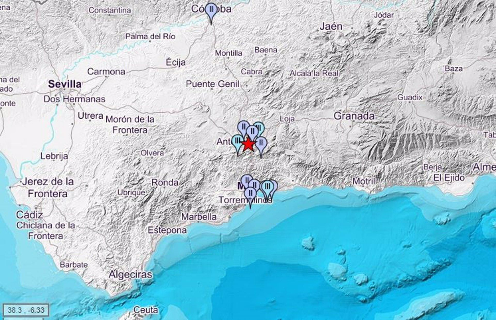 Registrado un terremoto en Málaga de magnitud 3,4 con epicentro en Antequera