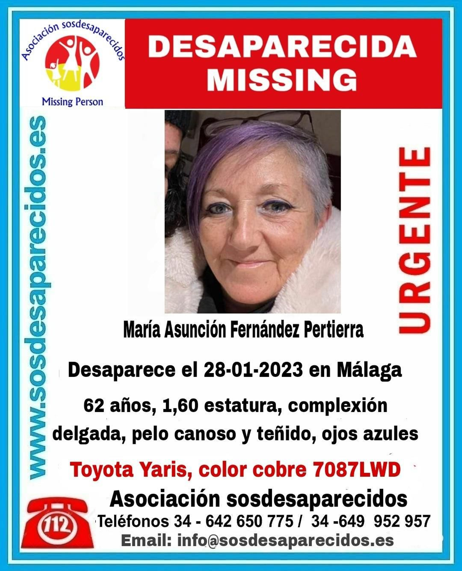 El cartel difundido de la desaparición de María Asunción Fernández.