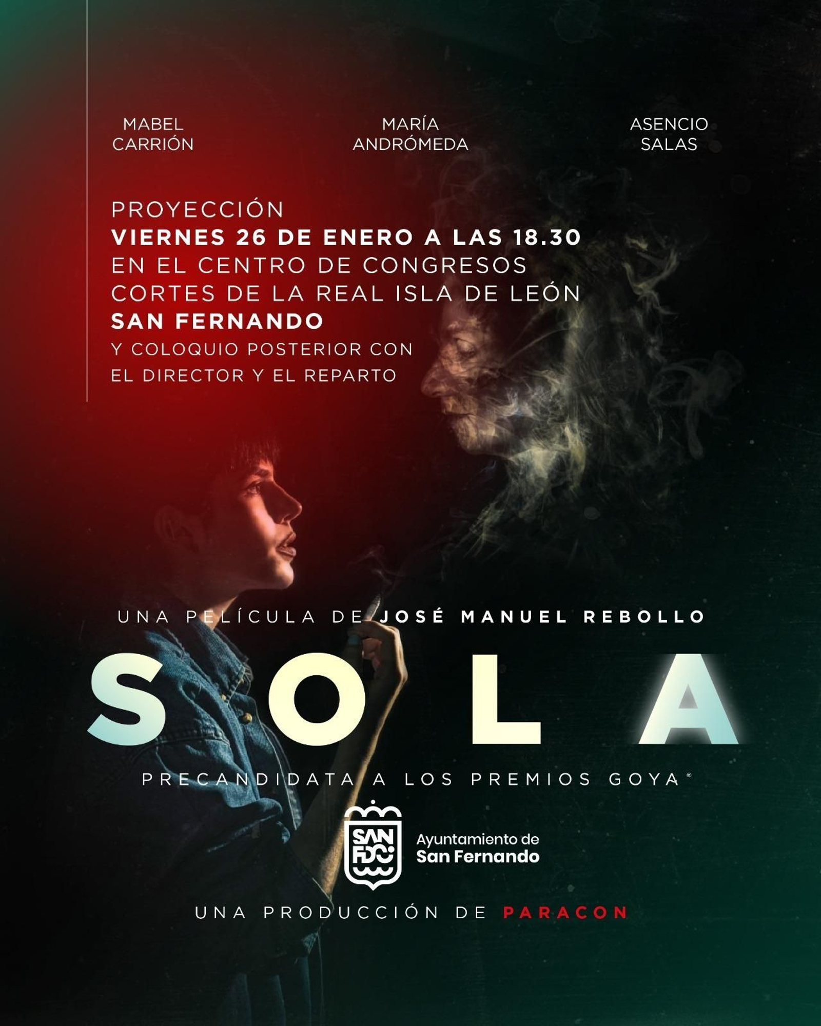 Cartel que anuncia la proyección del filme 'Sola'.