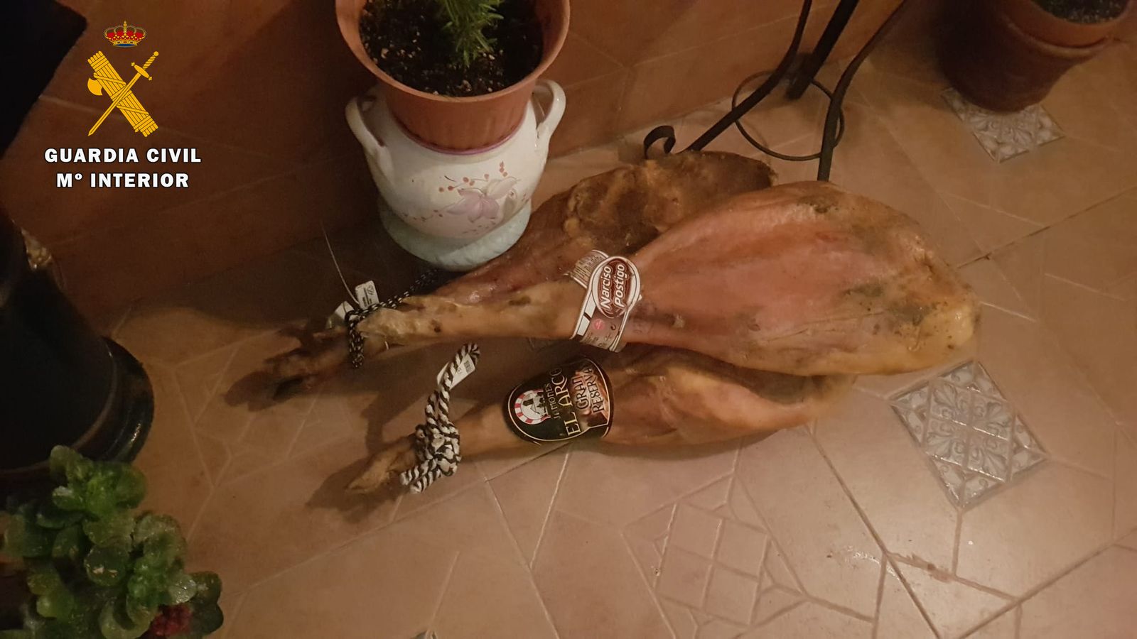 Jamones recuperados por la Guardia Civil de Fernán Núñez.