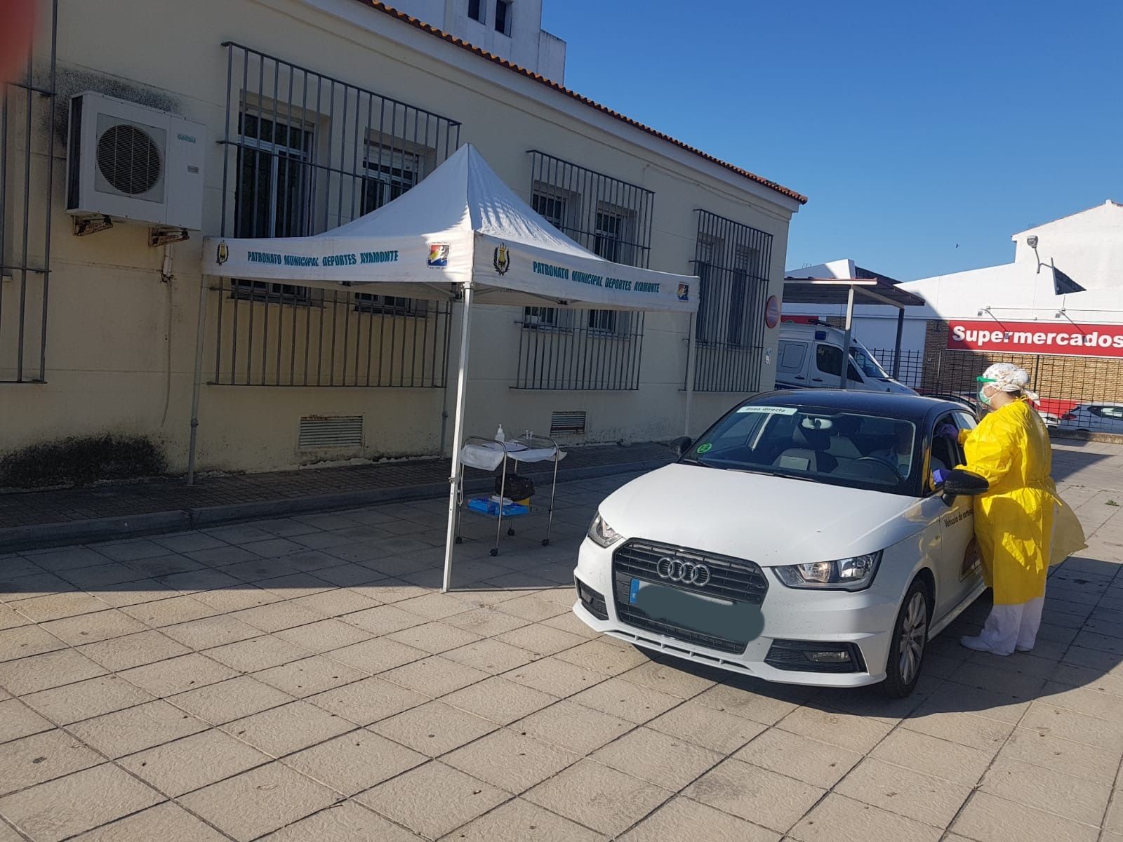 Punto para realización de pruebas PCR en el centro de salud de Ayamonte.