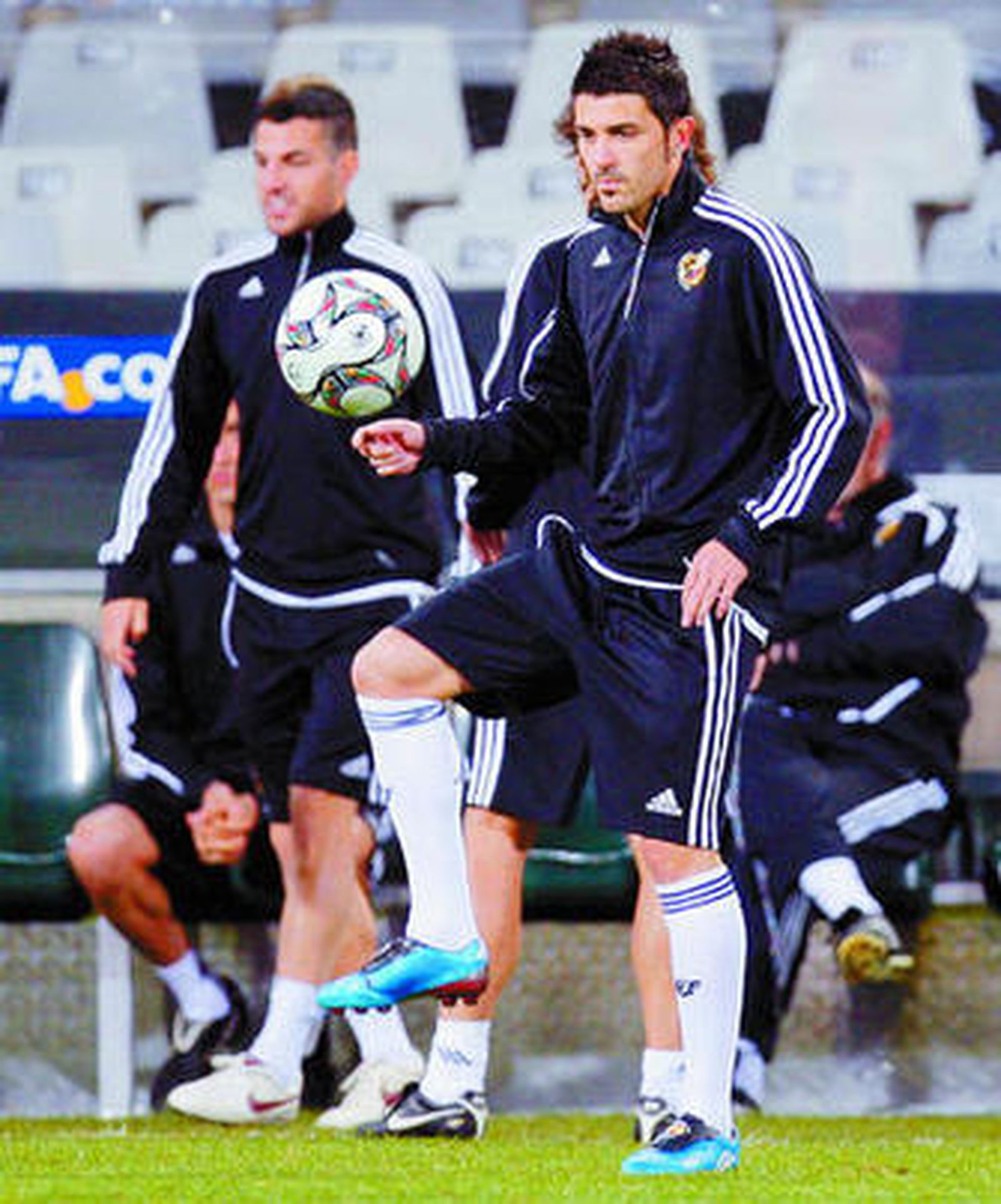 Villa, en un entrenamiento con la selección nacional.