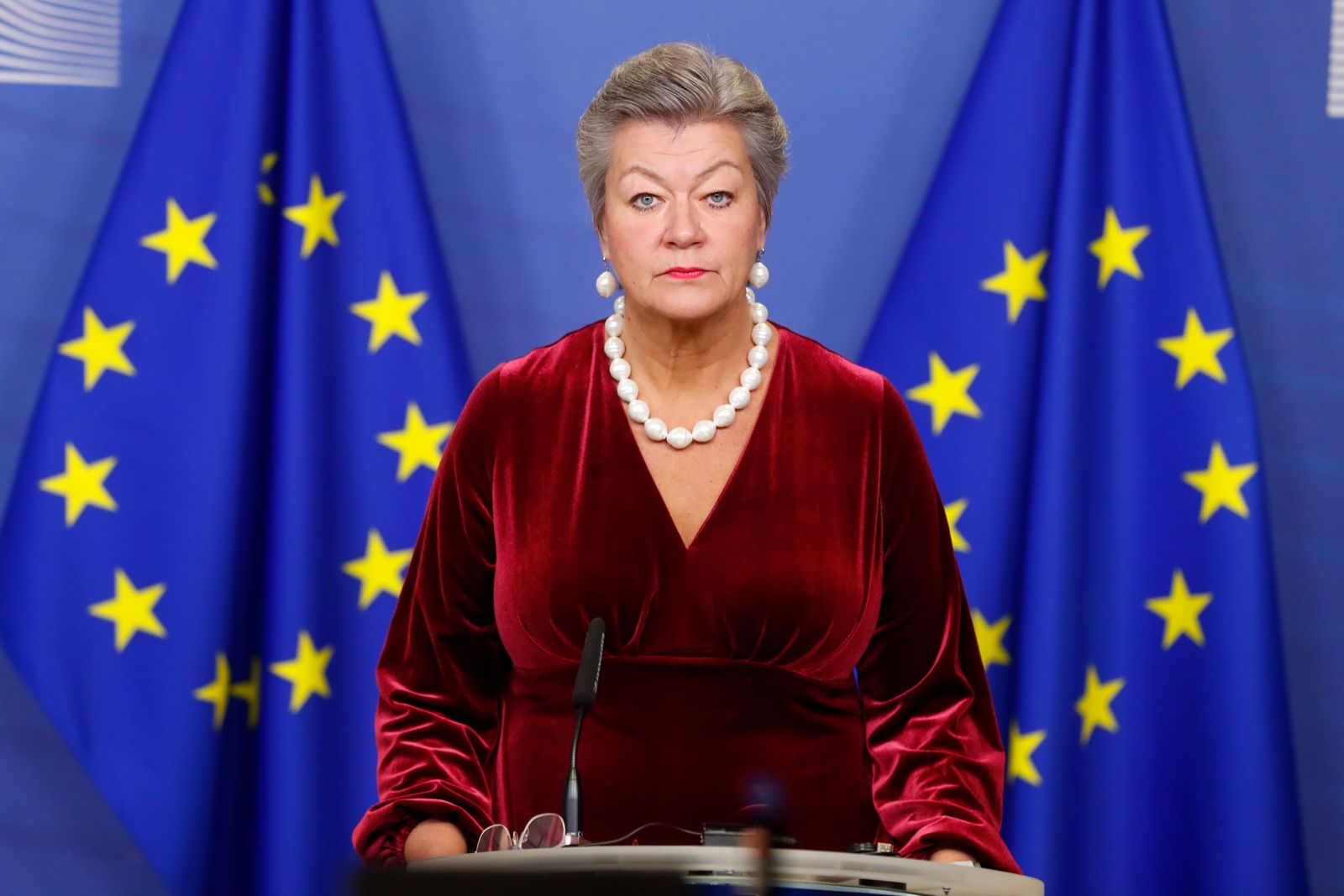 Margaritis Schinas, vicepresidente de la Comisión Europea, en rueda de prensa