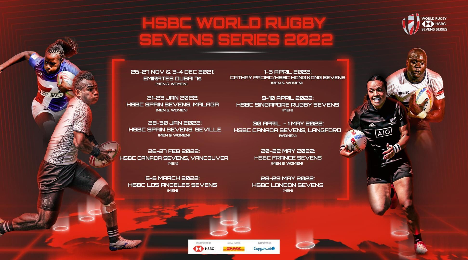 El cartel hecho público por World Rugby con las fechas del máximo torneo de Seven.