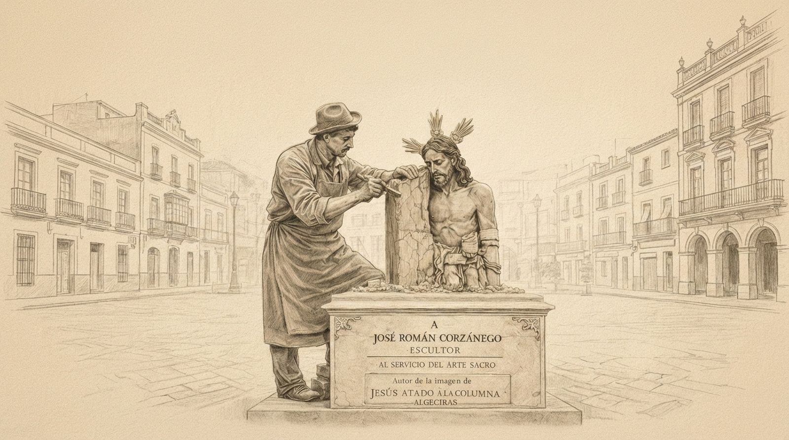 Recreación de un posible busto en honor a José Román en Algeciras.