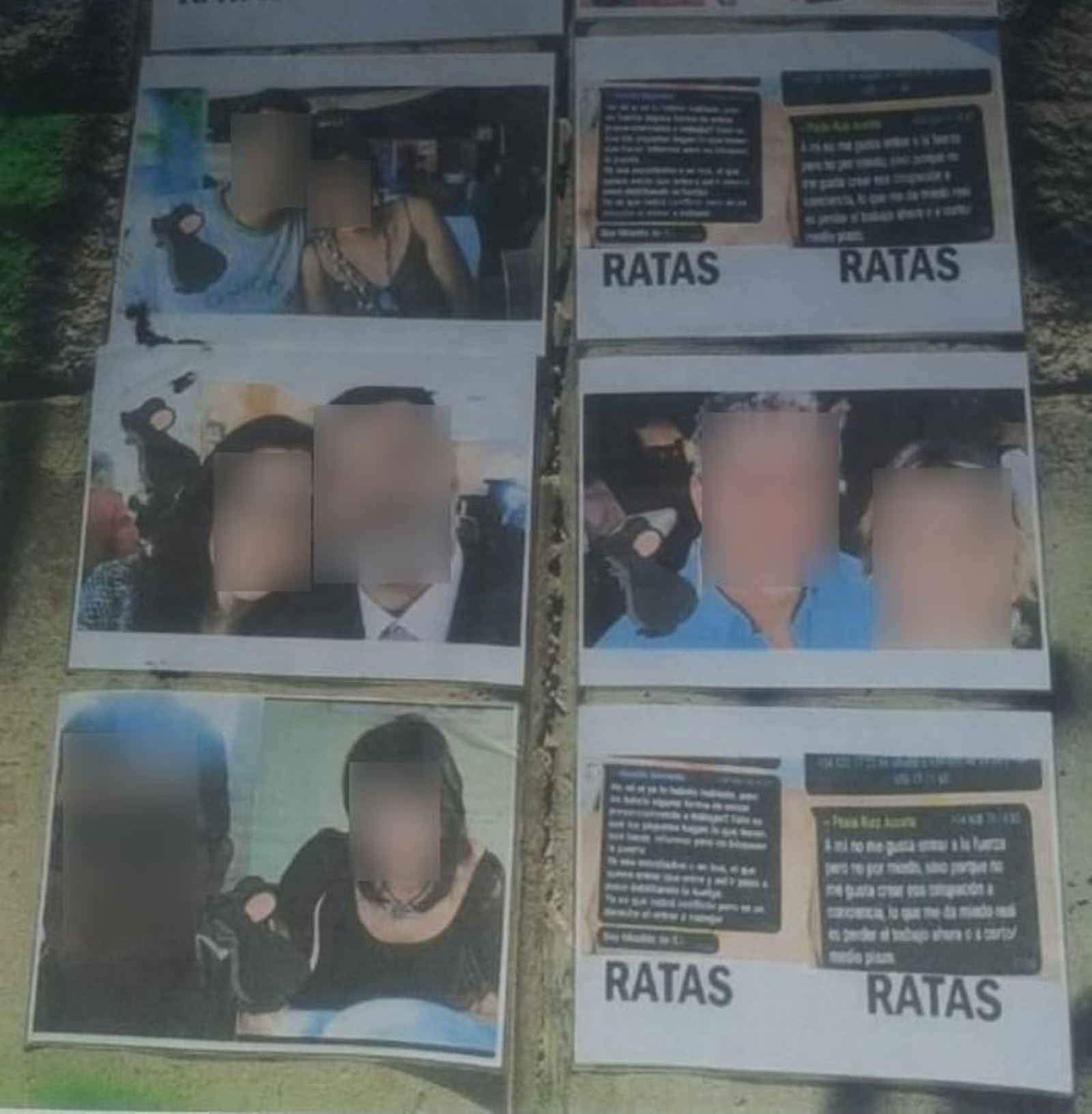 Fotos de trabajadores de Acerinox tomadas de sus perfiles de Facebook y colgadas en un muro de Acerinox bajo la leyenda de 'ratas'. Fotos de trabajadores de Acerinox tomadas de sus perfiles de Facebook y colgadas en un muro de Acerinox bajo la leyenda de 'ratas'.