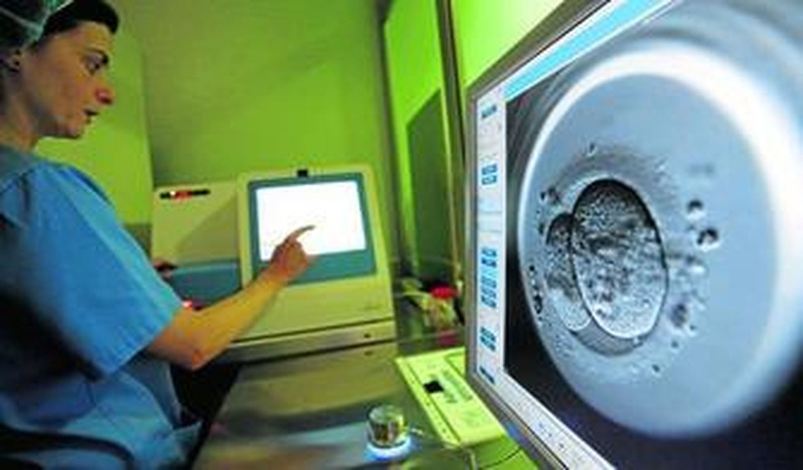 Una trabajadora del Centro Gutenberg analiza un embrión.