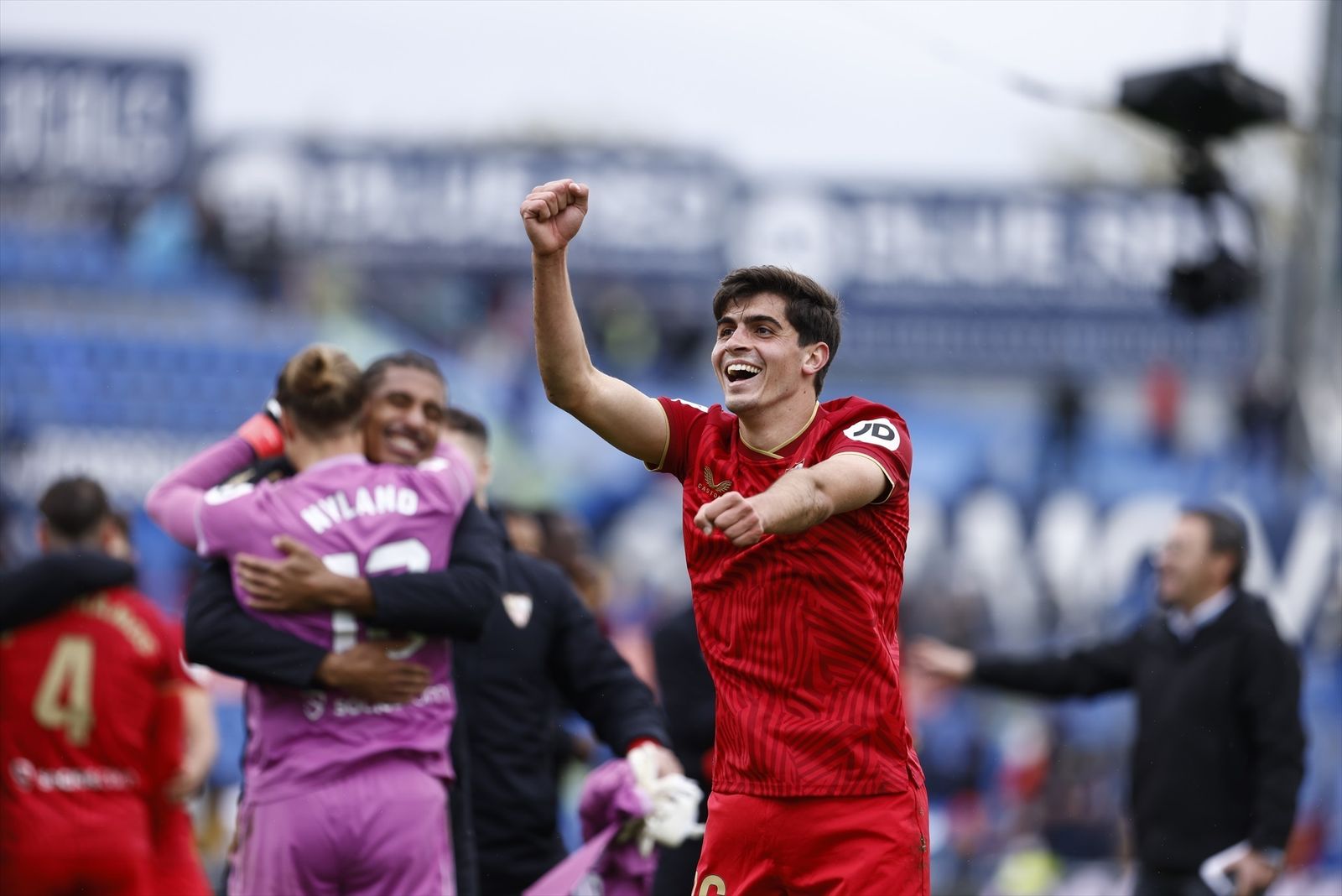 Juanlu Sánchez festeja la victoria del Sevilla ante el Getafe