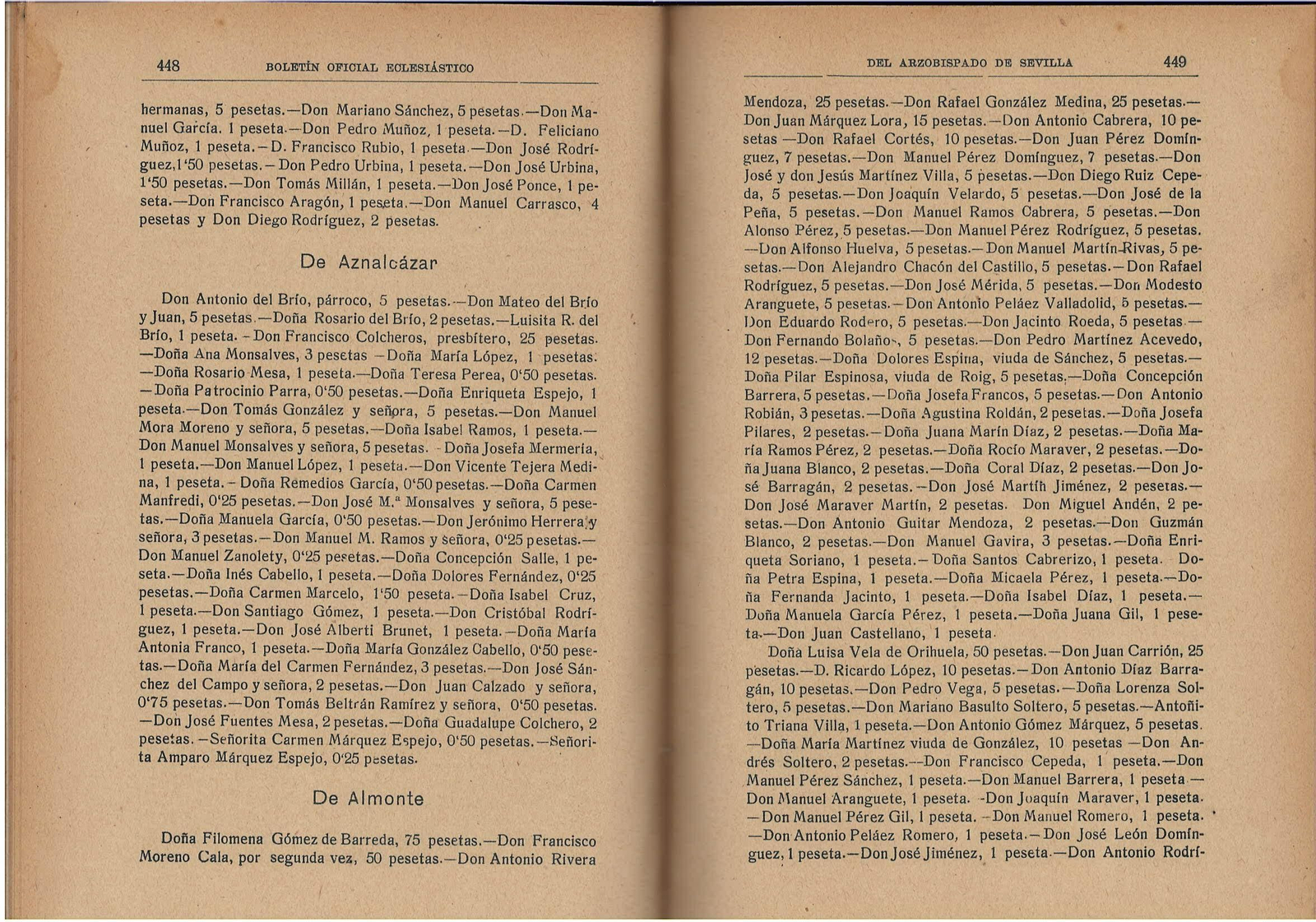 listas de donativos para corona de la Virgen del Rocío de 1919