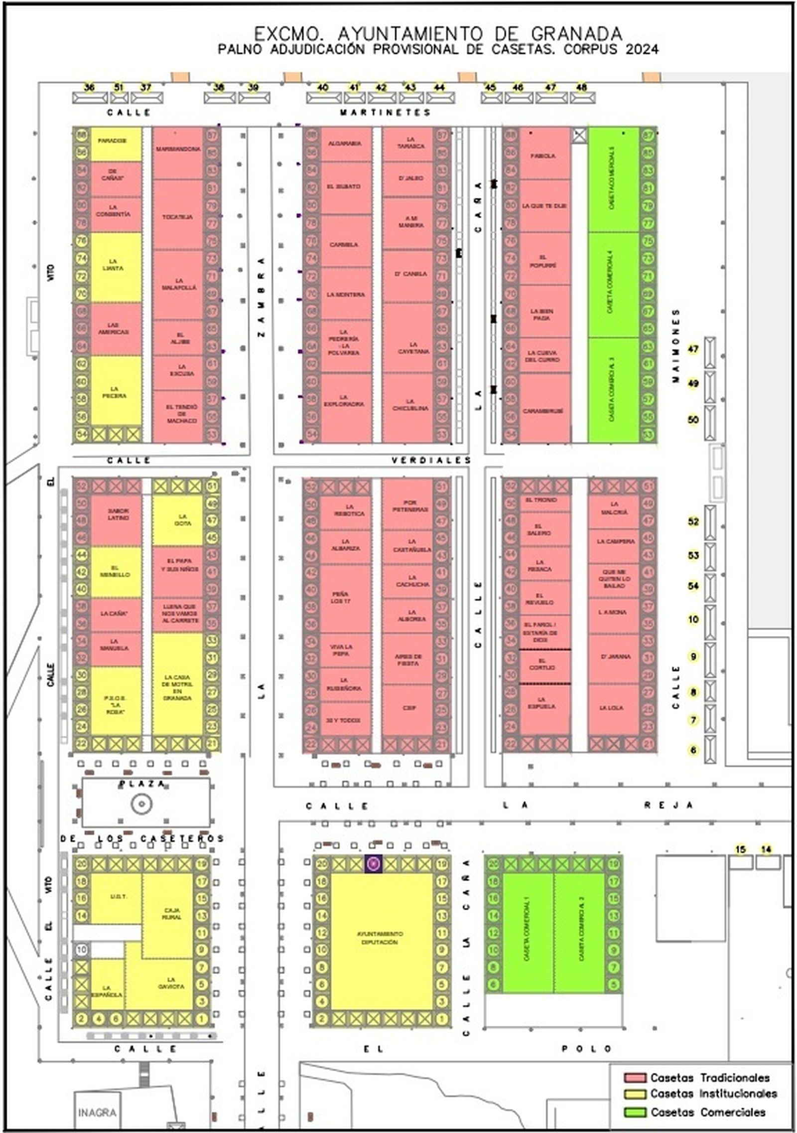 Plano provisional de casetas para el Corpus 2024.