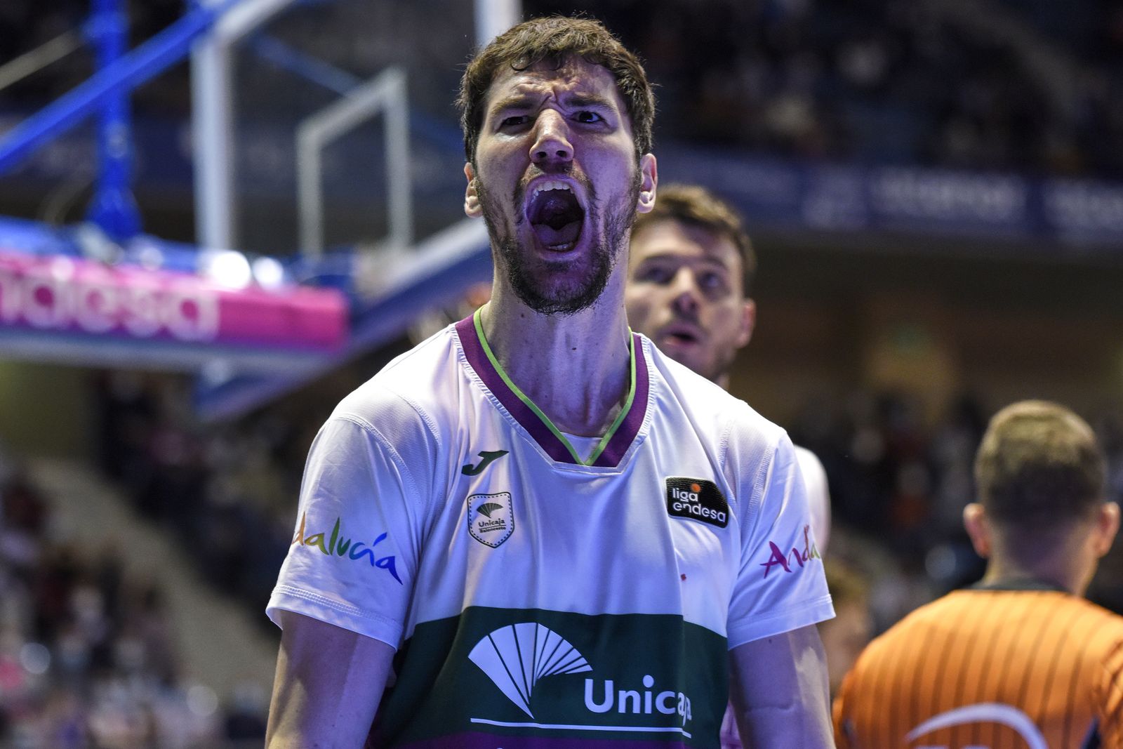 Brizuela celebra una canasta en Santiago de Compostela.