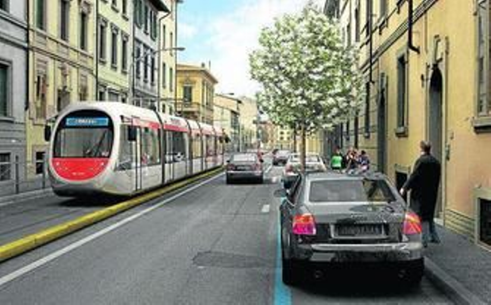 1. Un autobús pasa junto a la catedral de Santa María de las Flores, algo prohibido desde el 25 de octubre 2. Recreación del tranvía de Florencia por una de las principales arterias de la ciudad, la vía Vittorio Emmanuele. 3. Un coche de caballos en la Plaza del Duomo, con el pañal que no se ha conseguido instaurar en Sevilla.