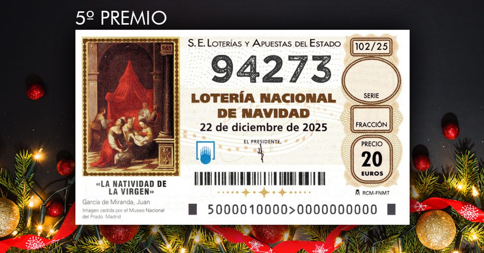 Sexto quinto premio de la Lotería de Navidad