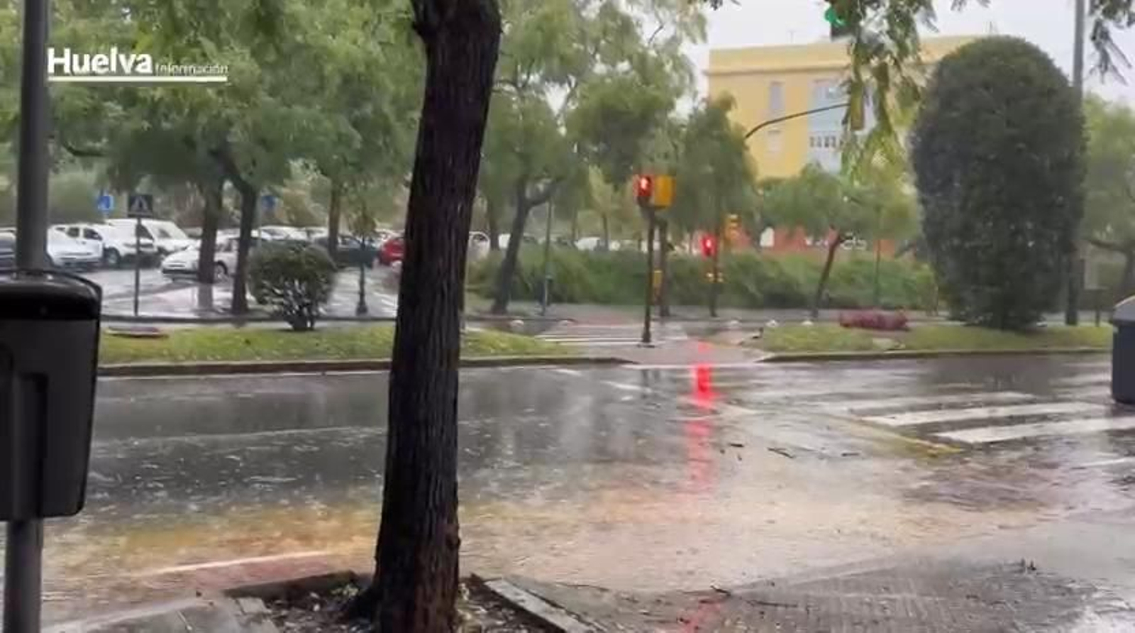 Tromba de agua en Huelva este sábado.