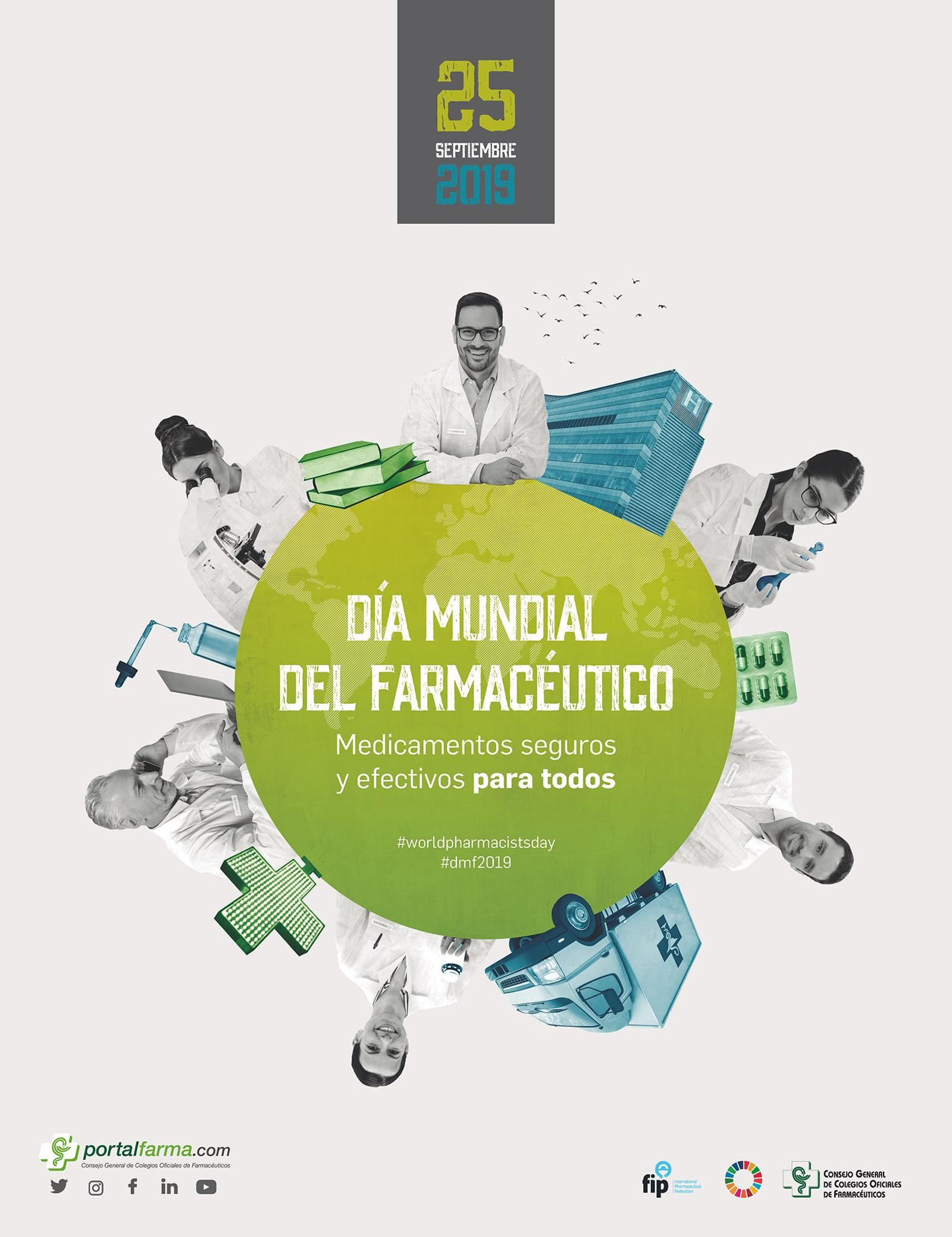 Cartel de difusión de la campaña para el Día Mundial del Farmacéutico.