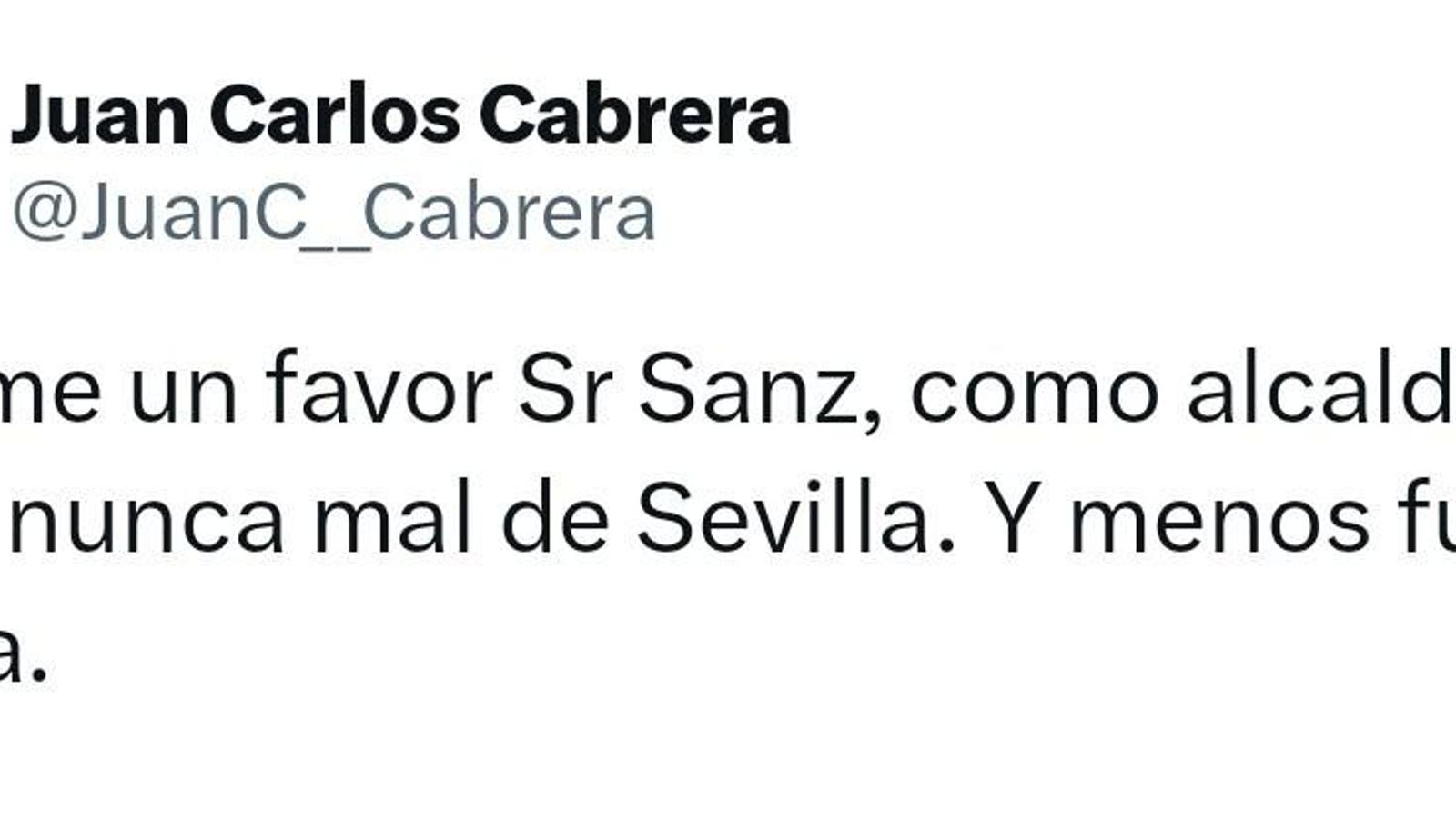 Advertencia de Juan Carlos Cabrera a José Luis Sanz en Twitter.