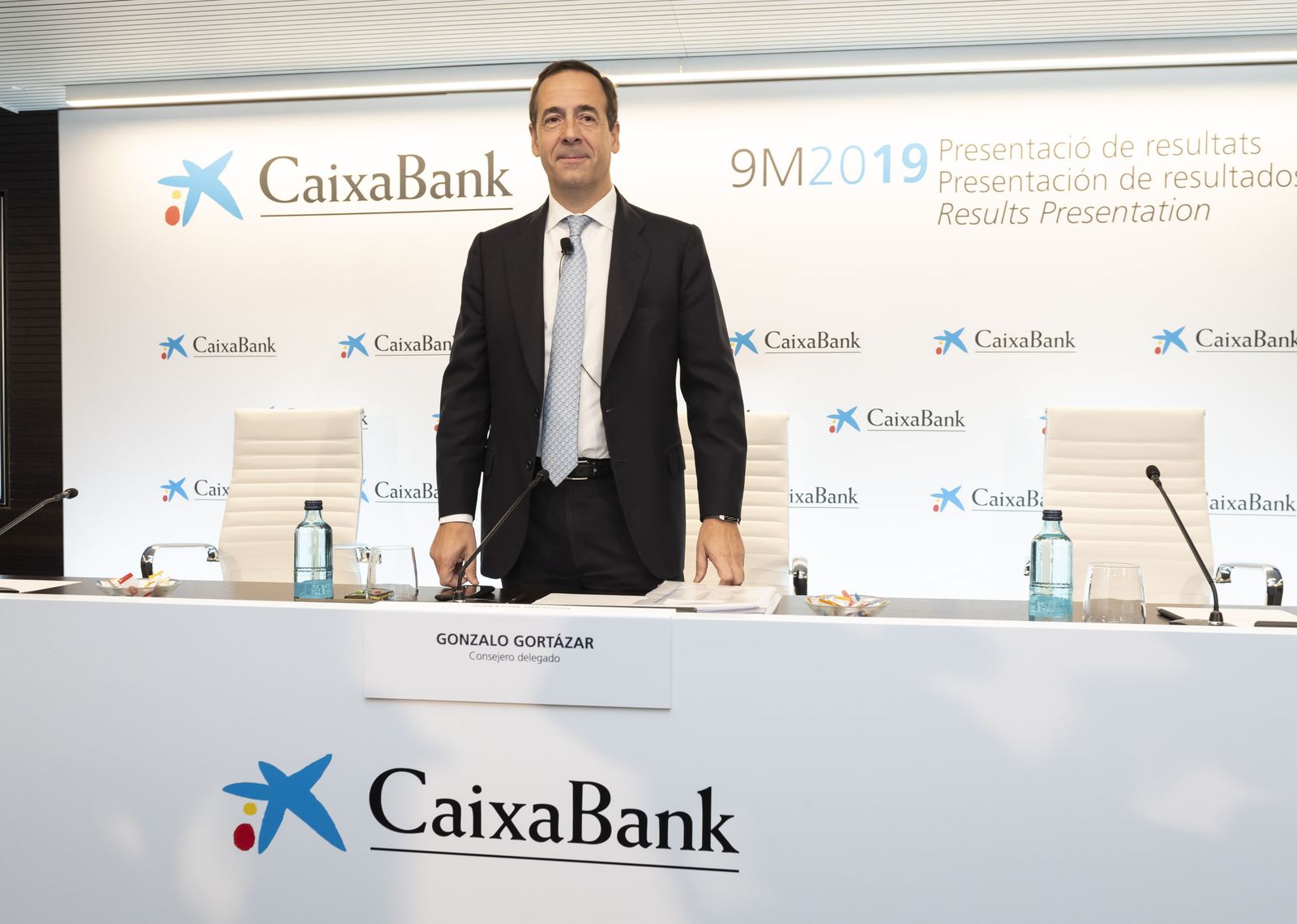 Gonzalo Gortázar, consejero delegado de Caixabank, durante la presentación de los resultados hasta septiembre de 2019.