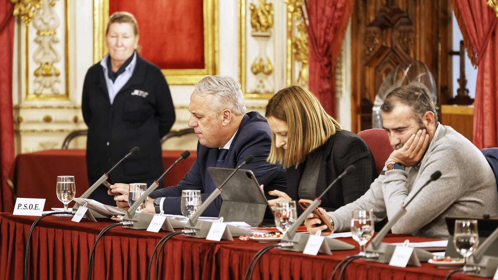 Ruiz Boix, Ana Carrera y Javier Pizado, diputados del PSOE, durante el pleno.