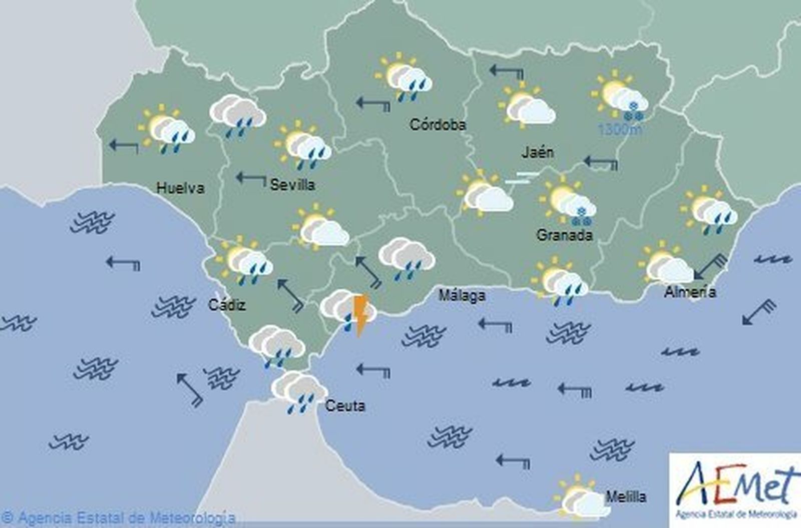 La previsión de lluvia para este miércoles.