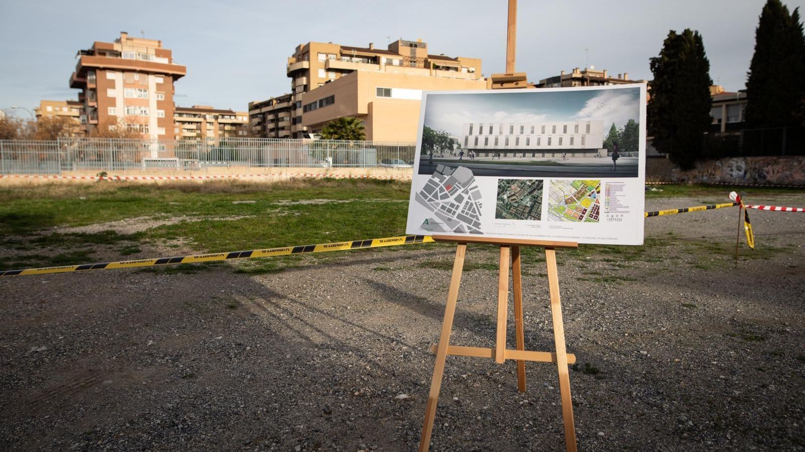 Solar e imagen del nuevo centro de salud.