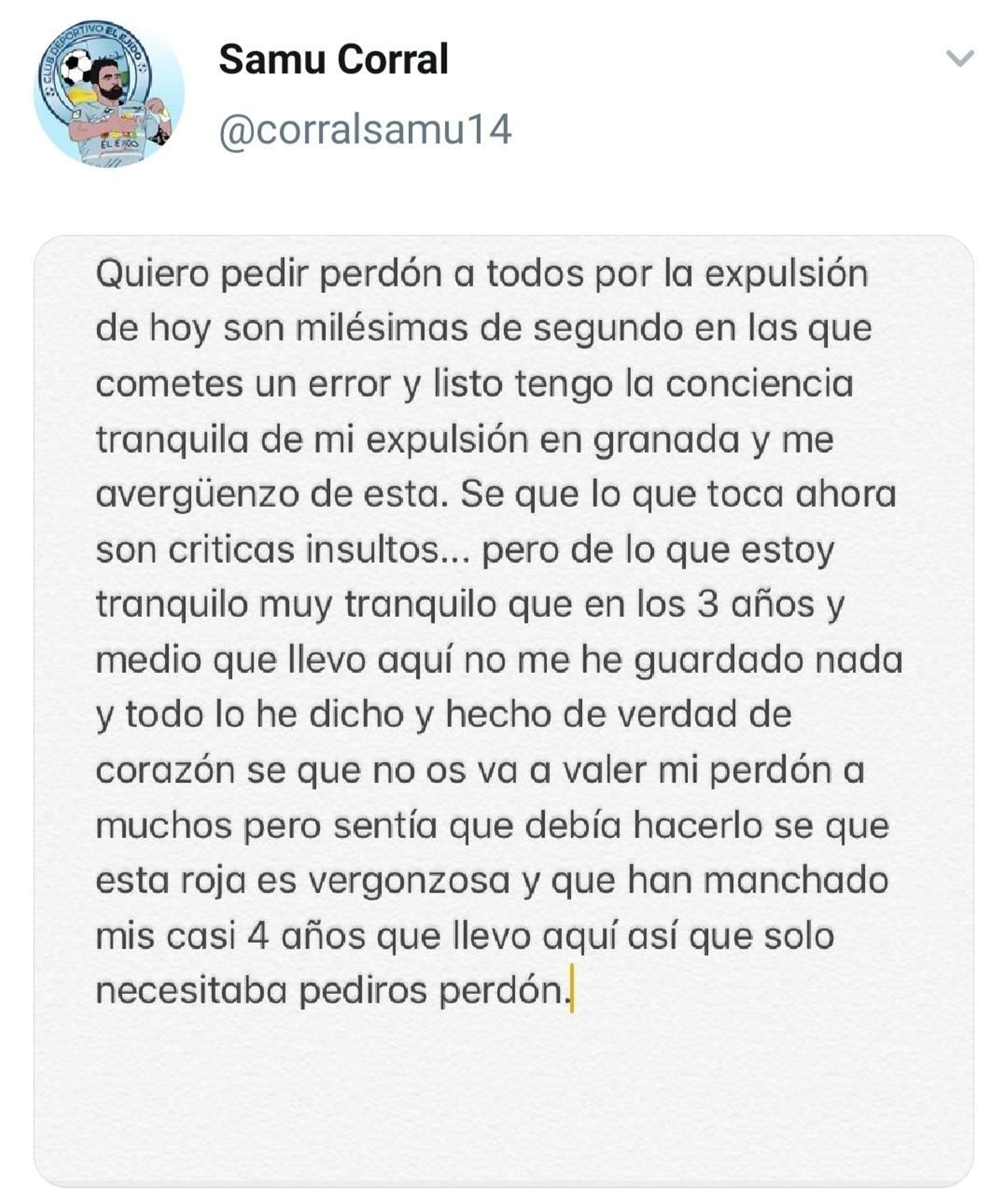 Publicación del granadino en 'Twitter'.