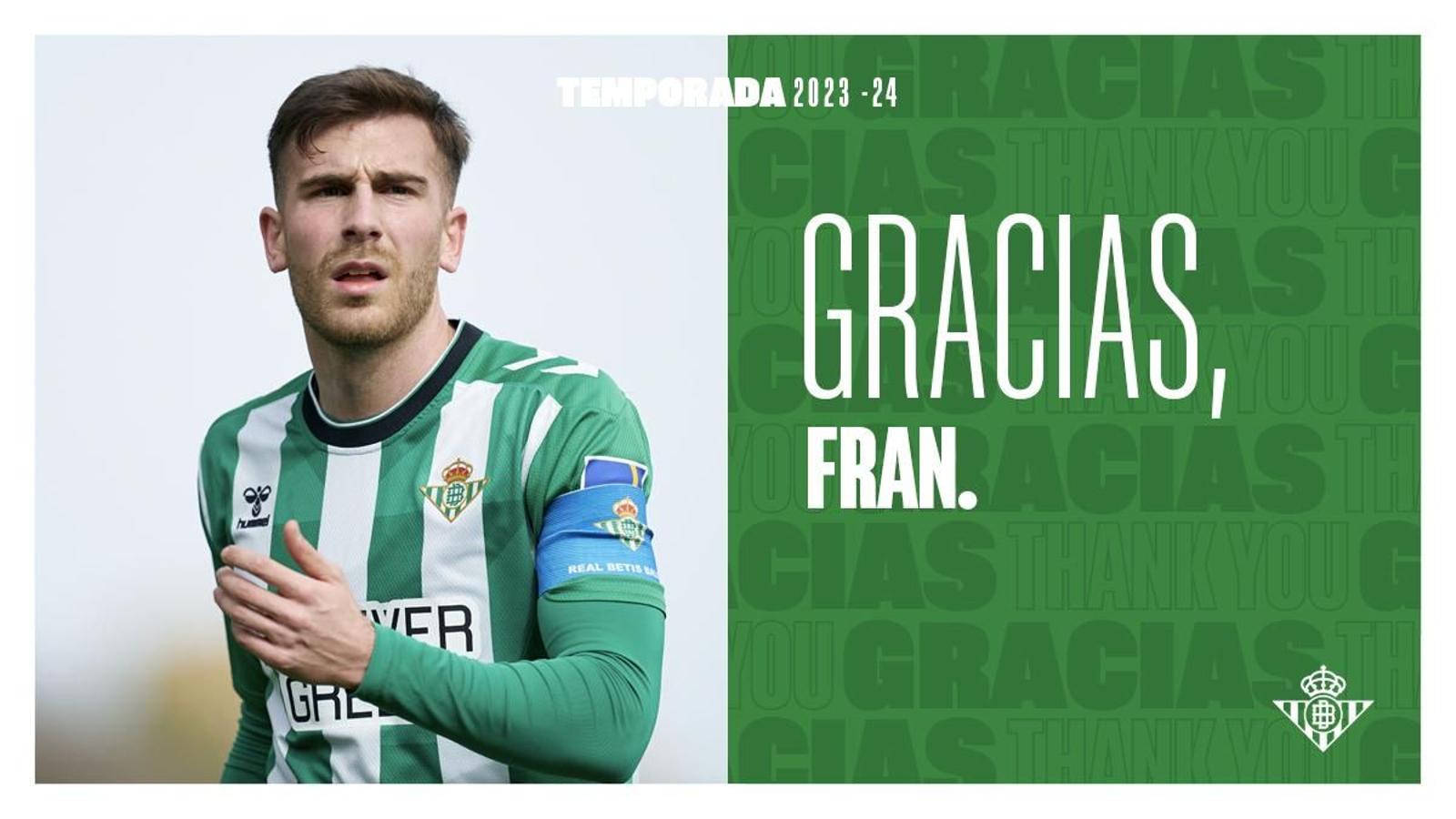 El fotomontaje con que el Betis agradece a Fran Delgado su trabajo en el club.