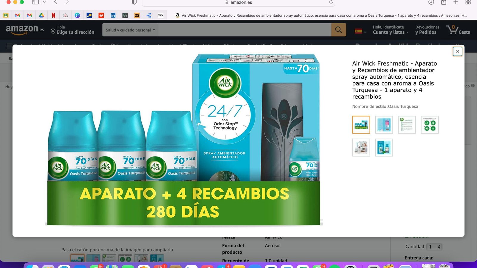 Ambientador spray automático para casa con aroma a oasis turquesa