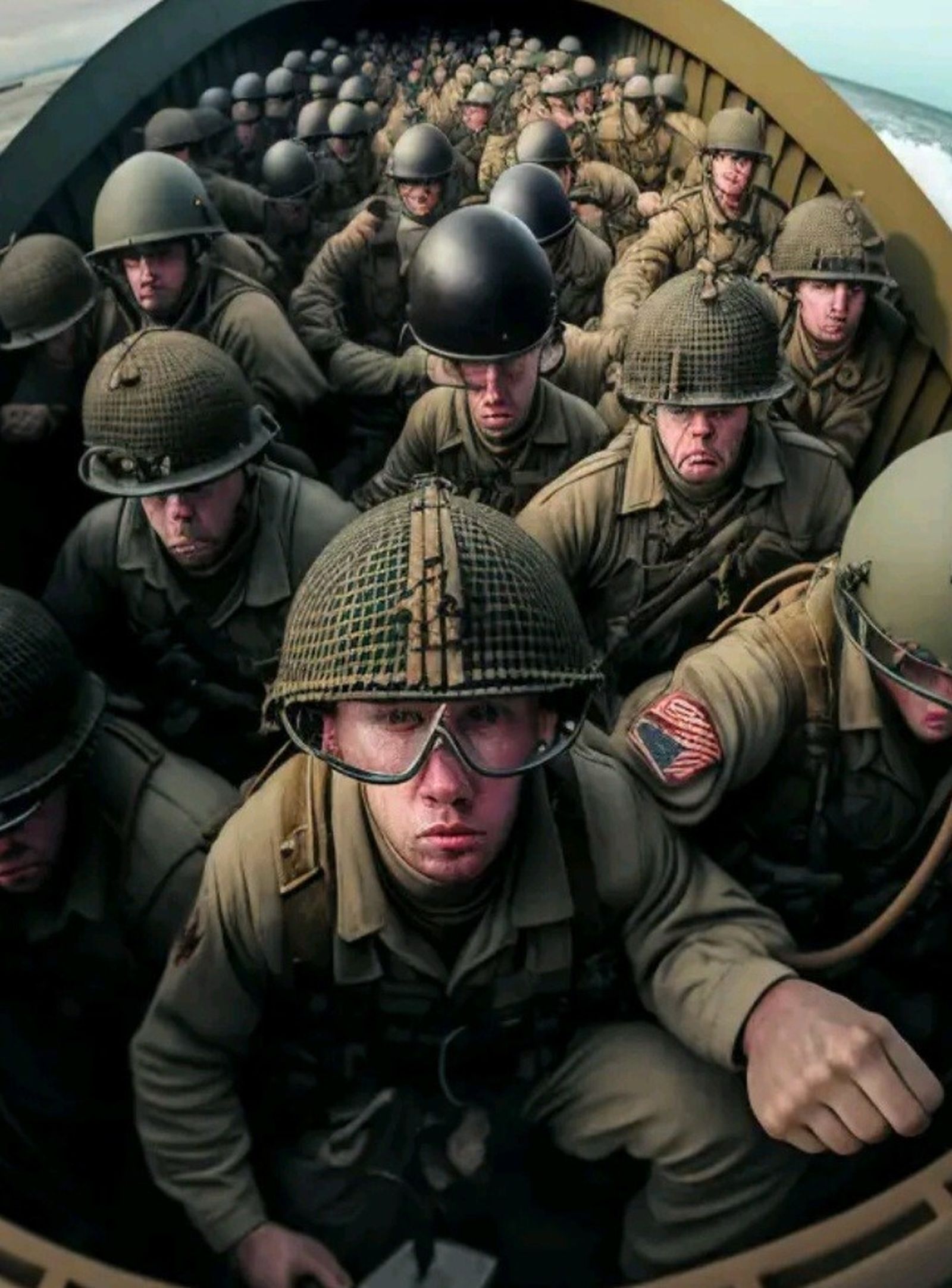 Soldados estadounidenses en el desembarco de Normandía en el momento decisivo de la Segunda Guerra Mundial