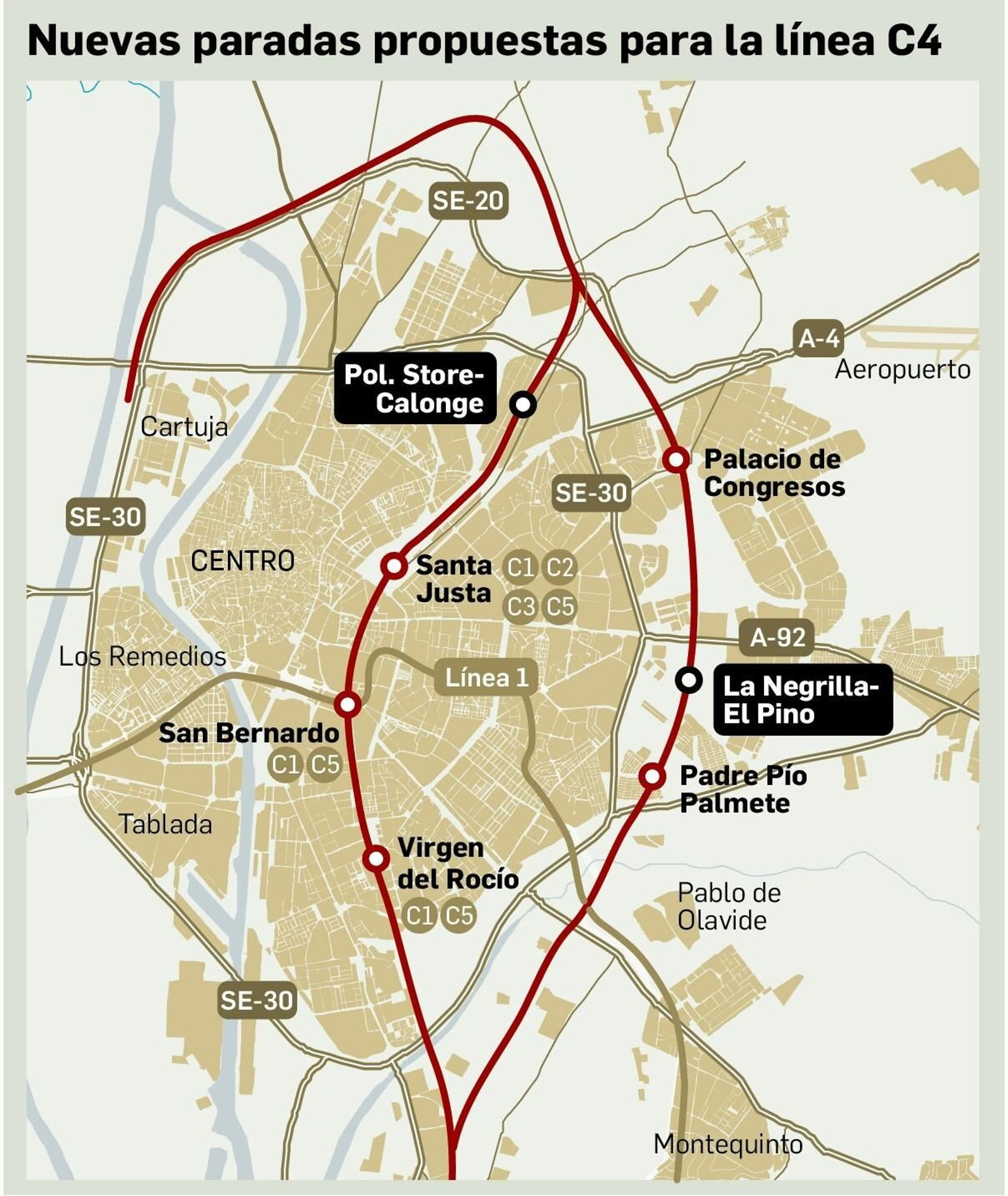 Paradas propuestas para el Cercanías de Sevilla.