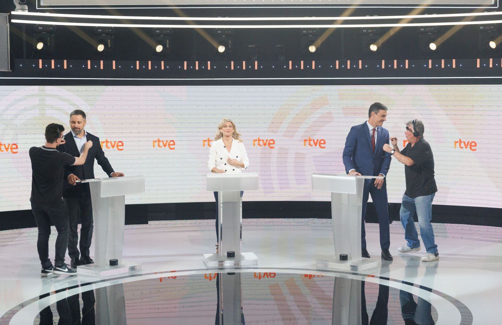 Las fotos del debate de TVE con Pedro Sánchez, Yolanda Díaz y Santiago Abascal
