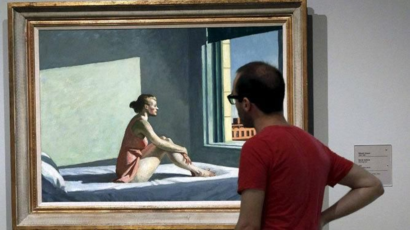 Un joven contempla la pintura "Sol de mañana".