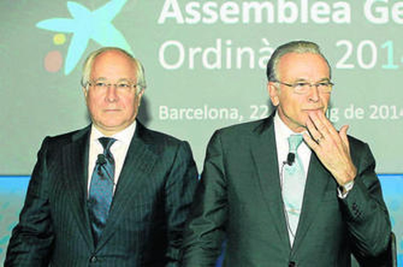 Juan María Nin e Isidro Fainé, ayer en la asamblea de La Caixa.