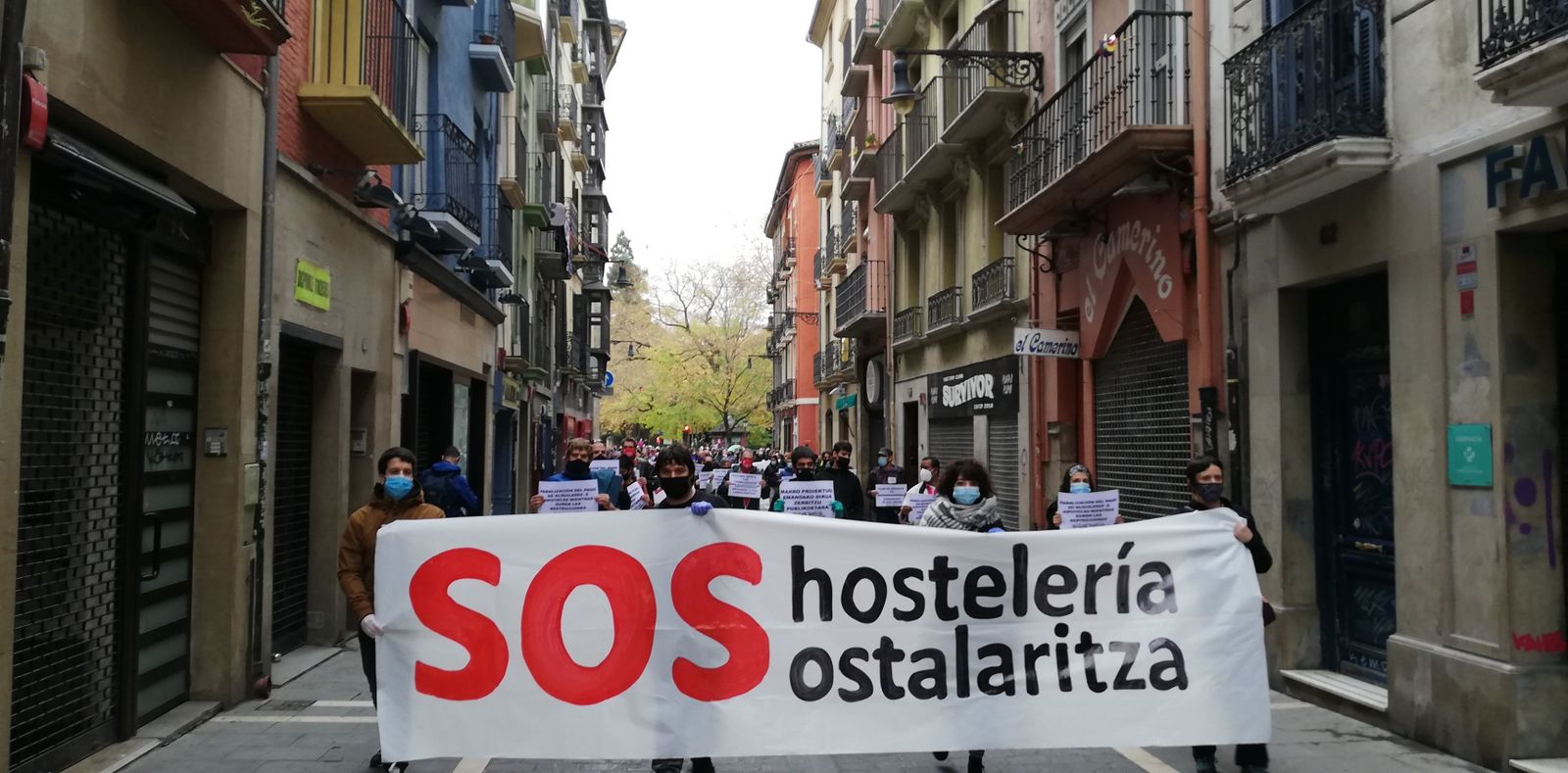 Manifestación reclamando este domingo en las calles de Pamplona un “rescate inmediato y real” para la hostelería.