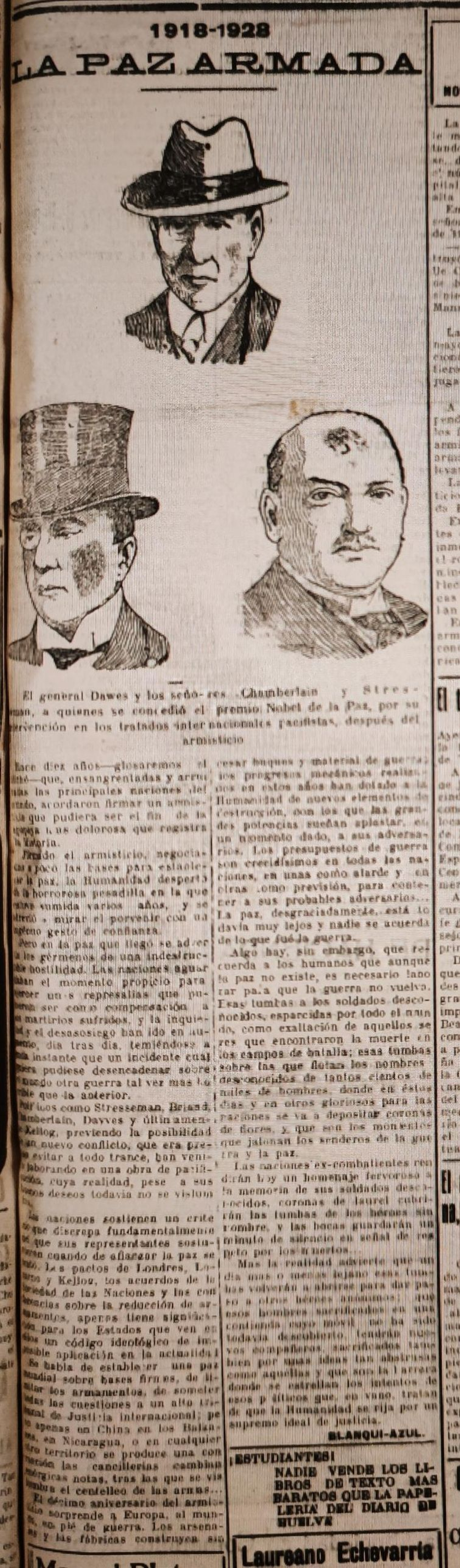Diario de Huelva, 11 de noviembre de 1928.