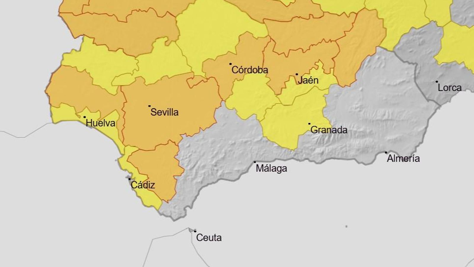 Alertas decretadas en Andalucía este miércoles.