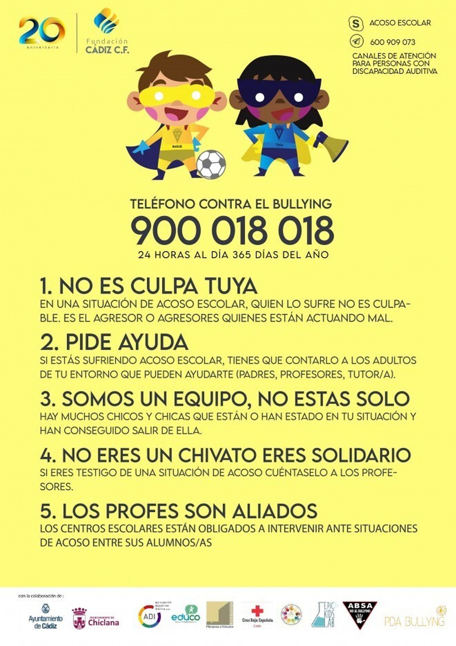 Cartel del Cádiz contra el acoso escolar