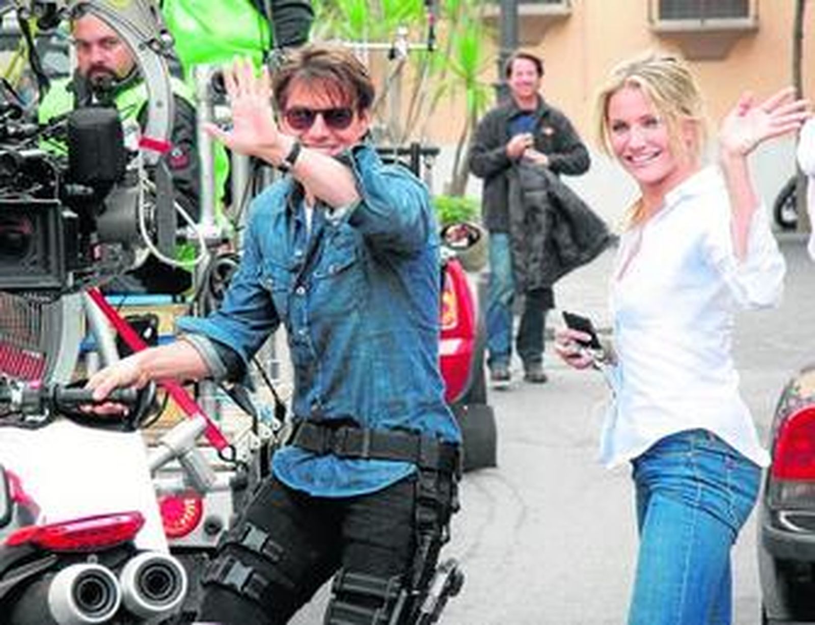 Tom Cruise y Cameron Diaz, el pasado diciembre, durante el rodaje de la película en el centro de Sevilla.