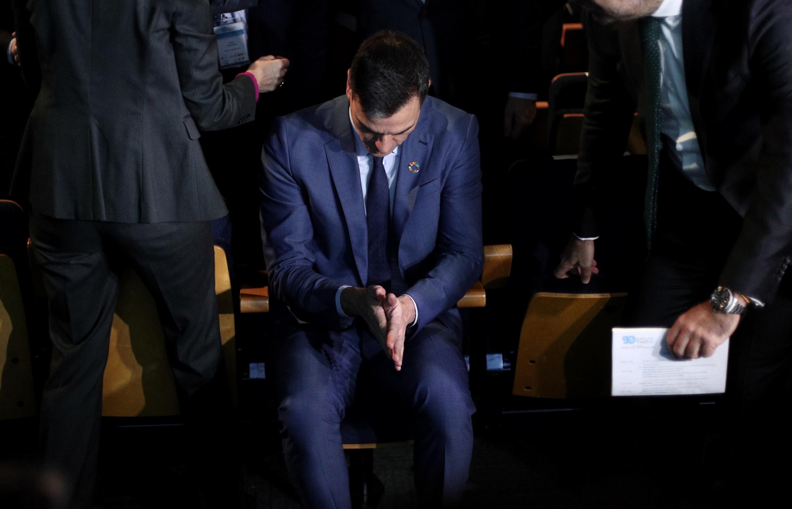 El presidente del Gobierno, Pedro Sánchez, durante la inauguración ayer del Foro Exceltur en Madrid.