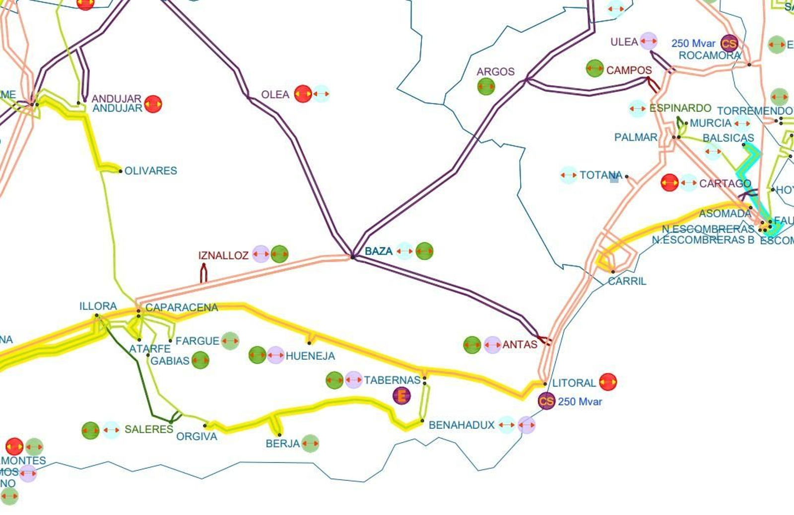 Mapa con las propuestas de desarrollo de la red de transporte nacional en el periodo 2025-30 en Granada