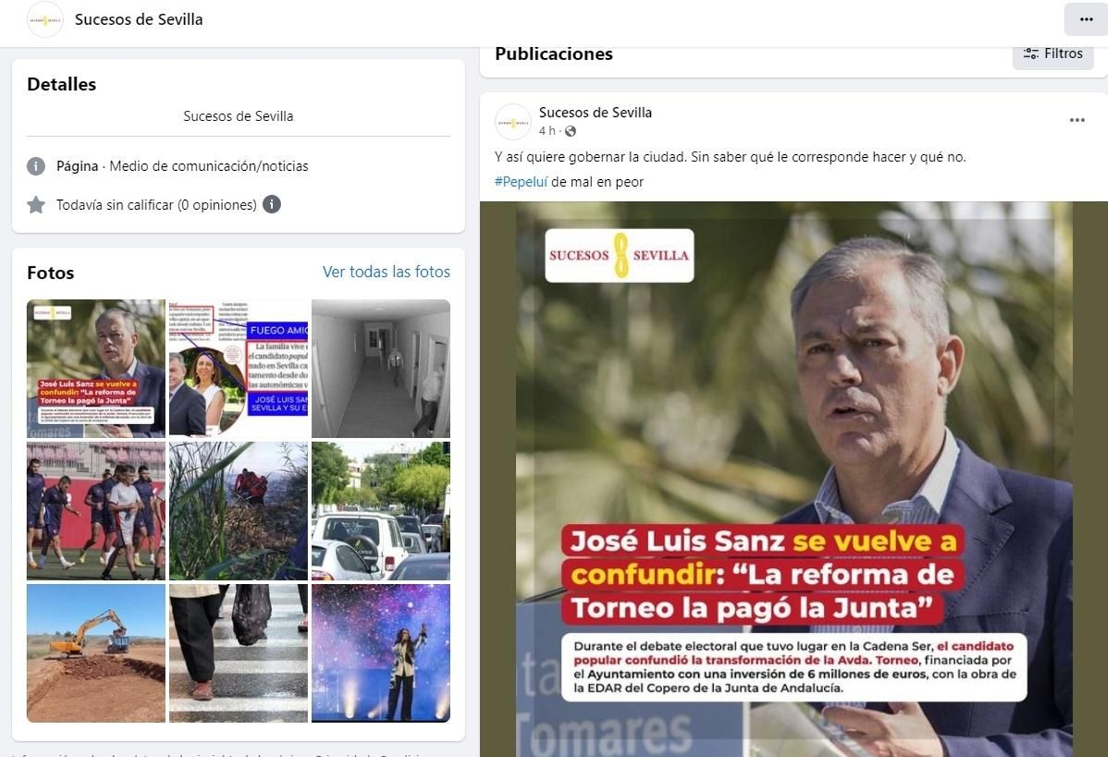 La página de Facebook que denuncia el PP de Sevilla.