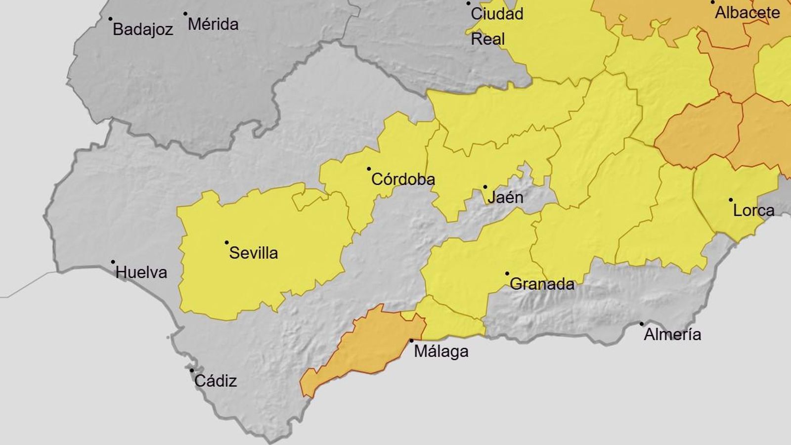 Mapa de alertas en Andalucía Mapa de alertas en Andalucía