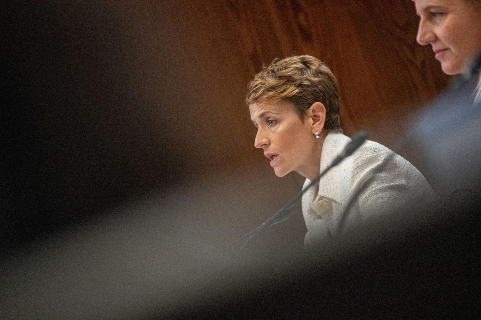 La presidenta del Gobierno de Navarra, Victoria Chivite, en la comisión del Senado del caso Koldo.