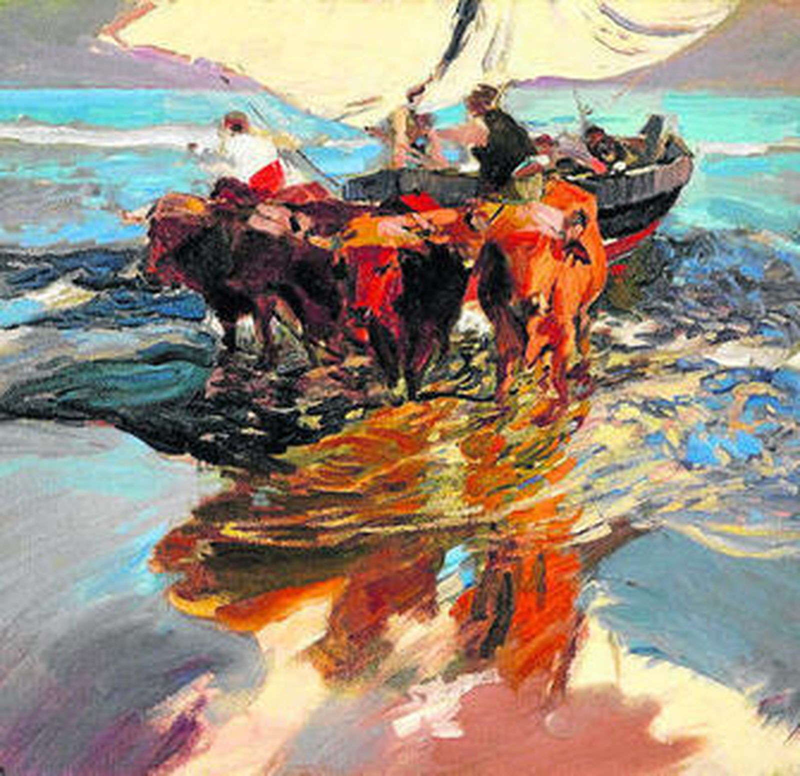 Vista parcial del óleo de Sorolla 'Vuelta de la pesca. Playa de Valencia'.