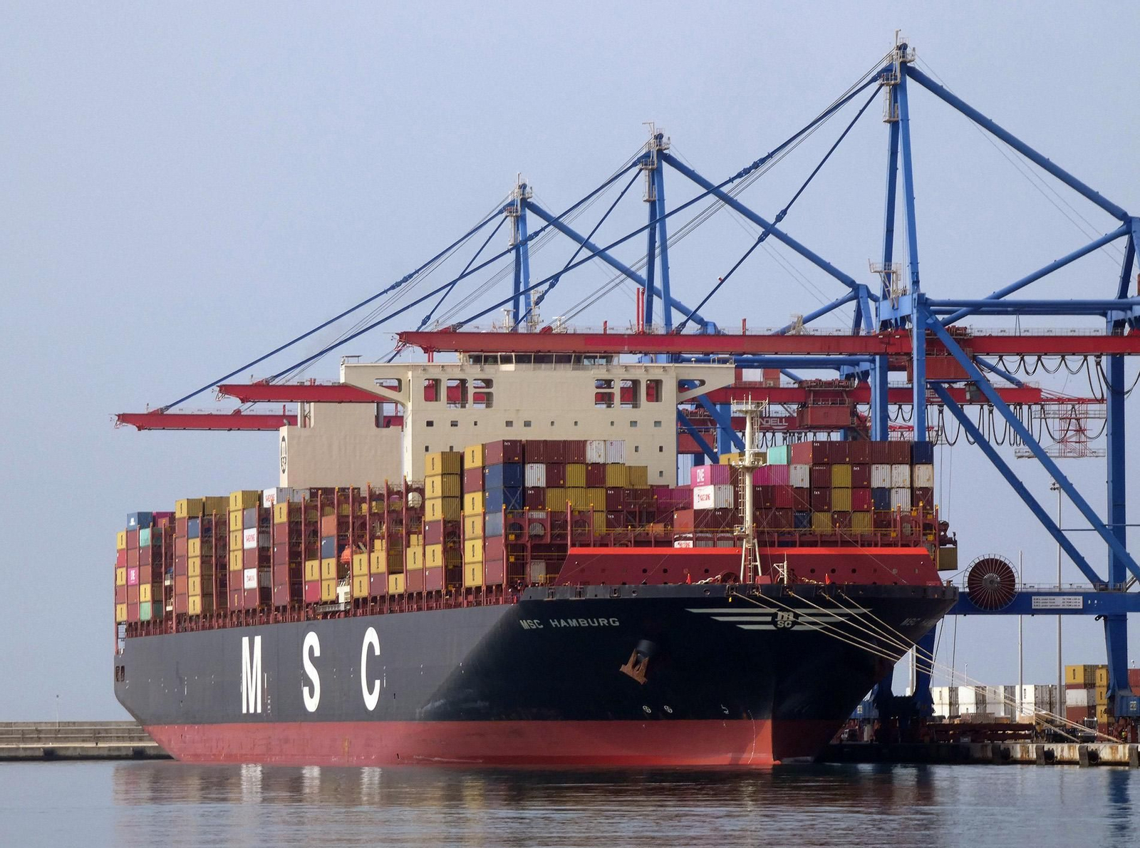 Portacontenedores 'MSC Hamburg' mostrando sus 399 metros en su escala malagueña de junio.