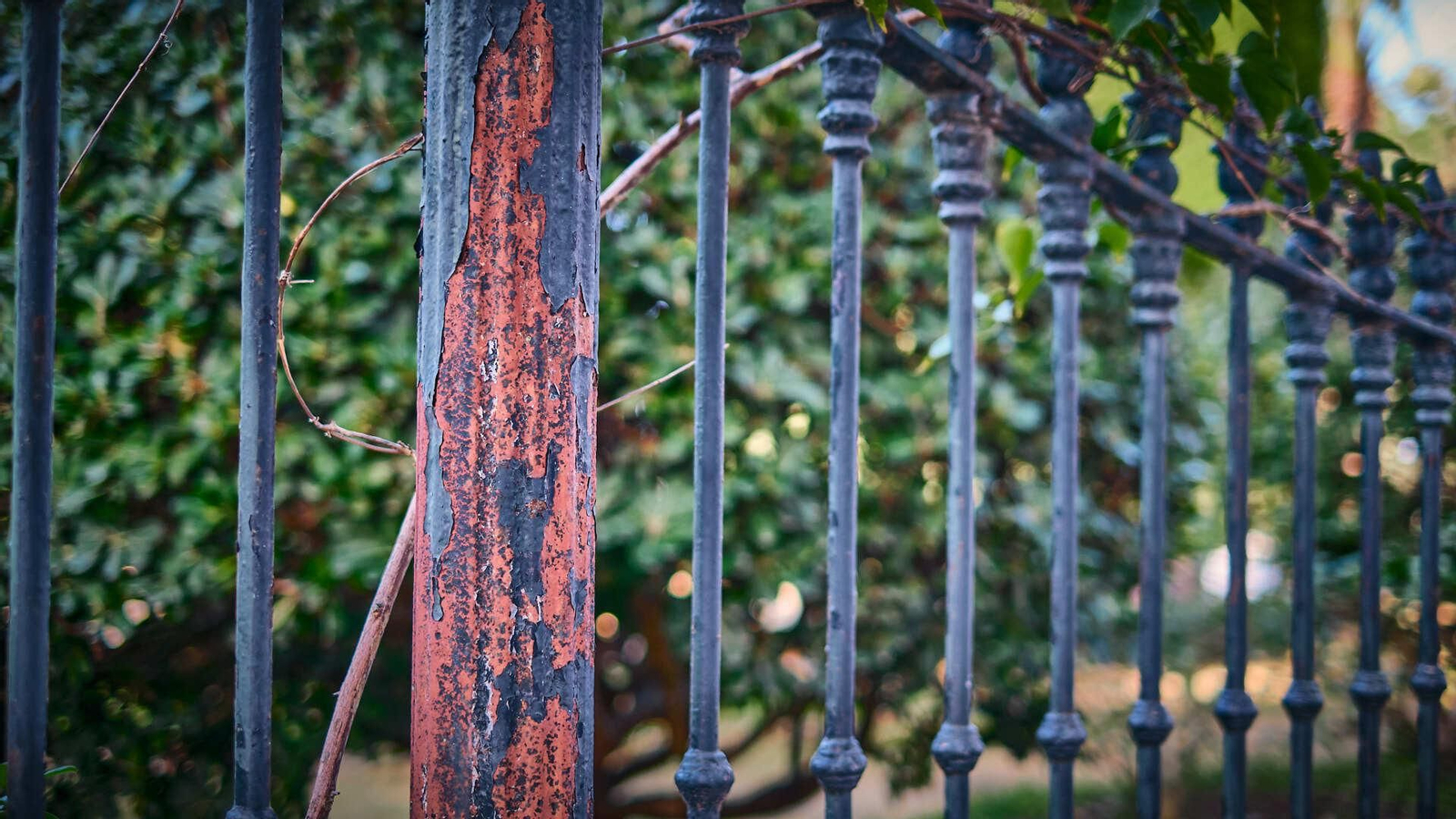 La reja que rodea el recinto y sus elementos adosados  aparecen con roturas, óxido y muy deteriorados.
