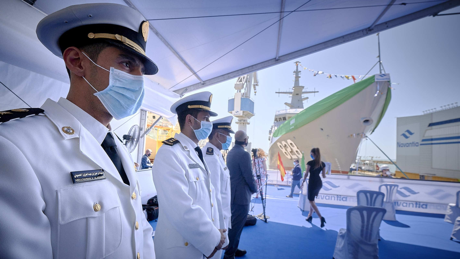 Botadura de  Al-Jubail, la primera de las cinco corbetas que Navantia construye para Arabia Saudí en el astillero de San Fernando.