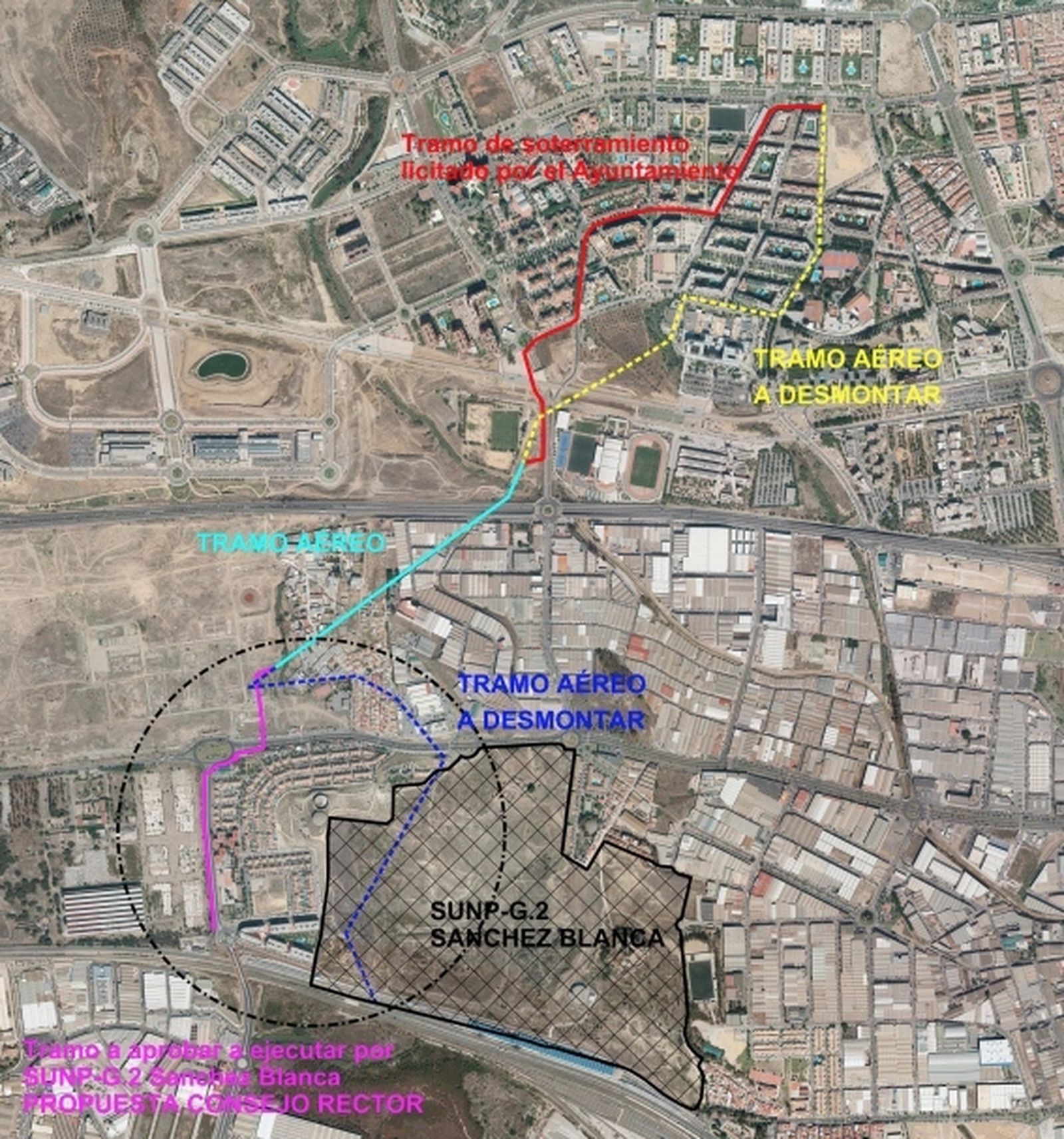 Delimitación de los dos tramos de línea eléctrica que serán soterrados.
